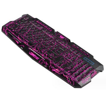 KINSI Kabelgebundene Tastatur,3-farbig beleuchtete Tastatur,Crackle Dazzle Gaming-Tastatur (10 Sätze von Multimedia-Tasten,bequem und schnell)