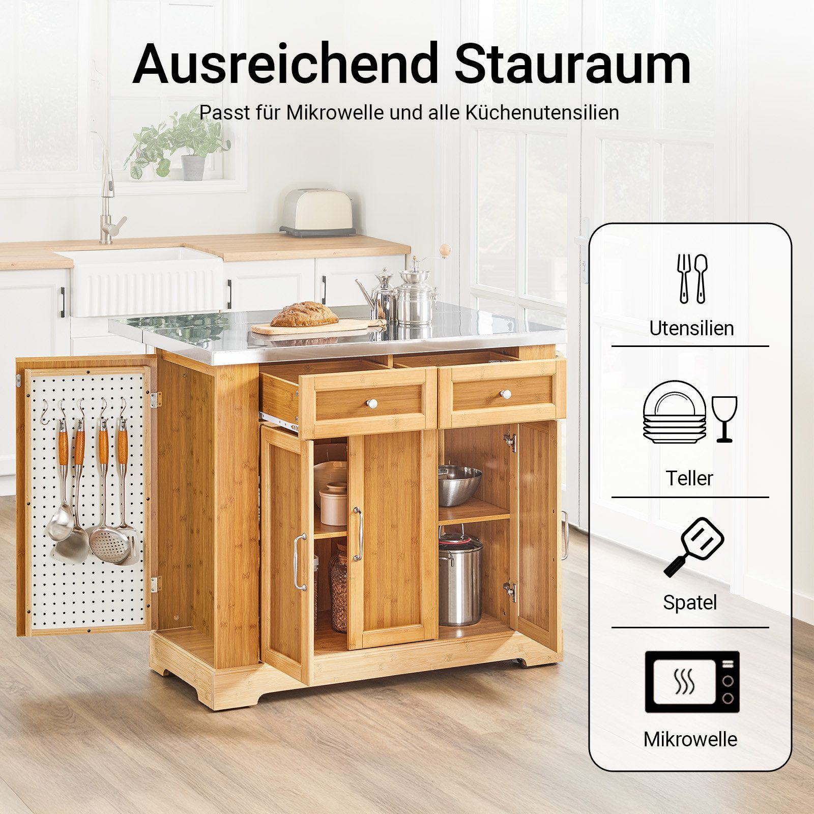 SoBuy Küchenwagen FKW130, Kücheninsel auf Rollen Servierwagen Rollwagen Barwagen, Buffetschrank Mehrzweckschrank, für Küche, Esszimmer, Frühstücksbar