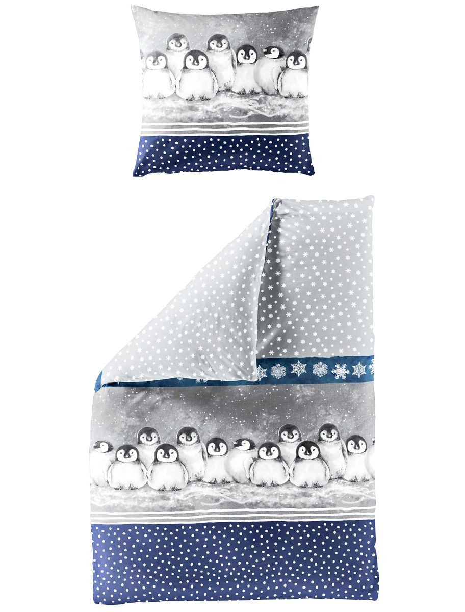 JACK Bettwäsche 135x200cm Winter Schneeflocken Pinguine, Biber, 2 teilig, I günstig online kaufen