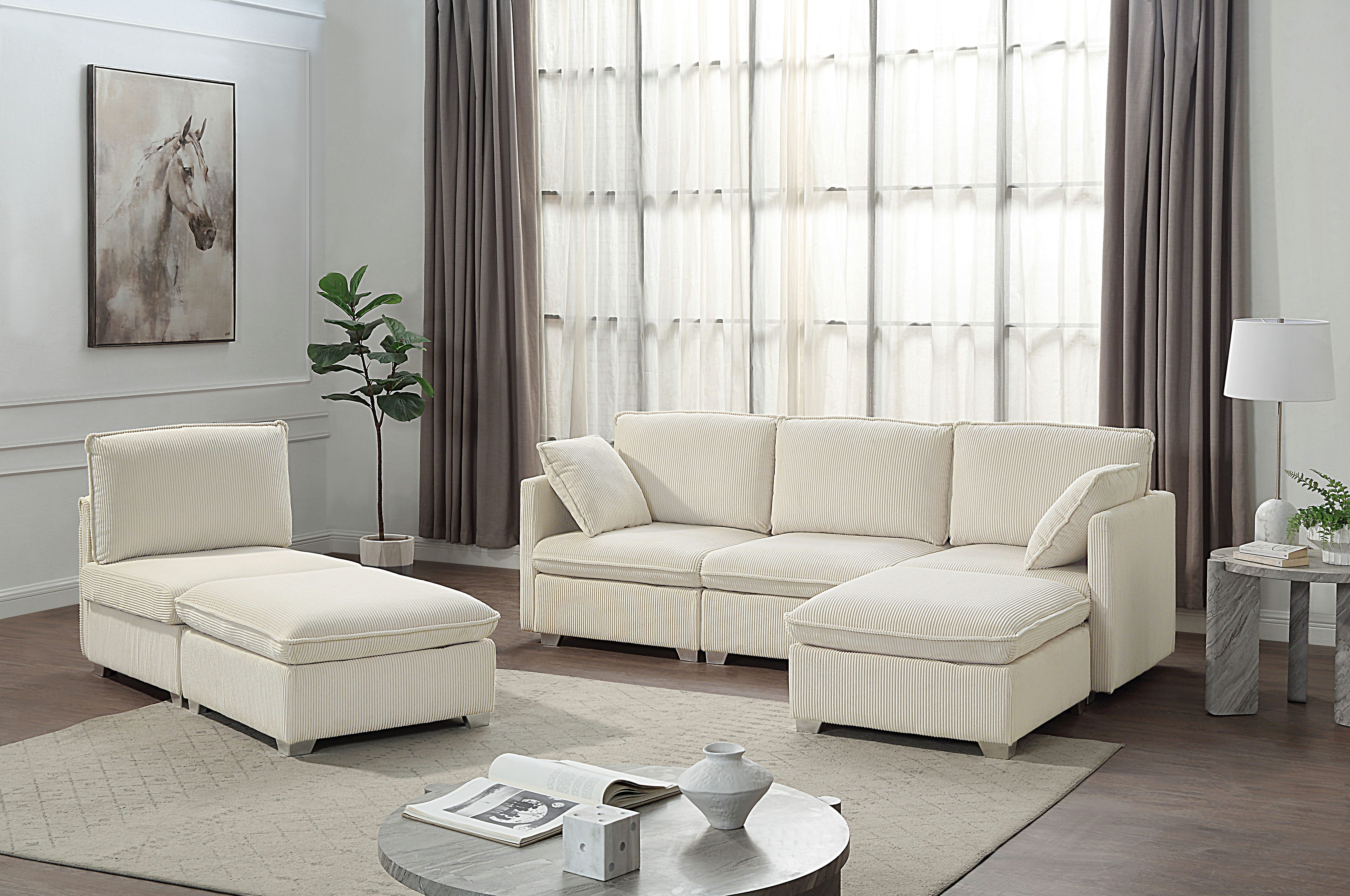 ATLANTIC home collection Wohnlandschaft, modularer 4-Sitzer mit 2 Hockern, weicher Cordbezug