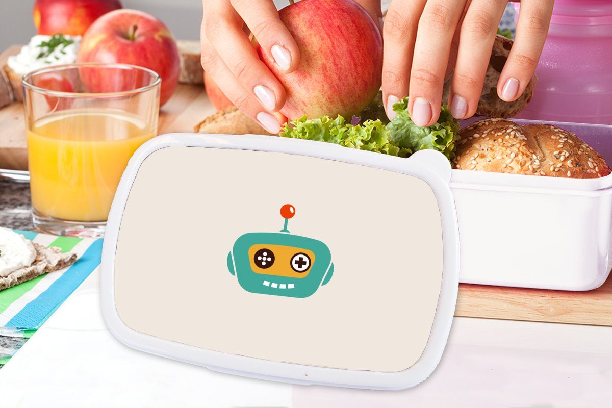 (2-tlg), Kunststoff, Lunchbox Kind, weiß - Antenne Jungs für und - und - - für Erwachsene, Brotdose, Mädchen MuchoWow Gesicht Kinder - Brotbox Junge Roboter Technik