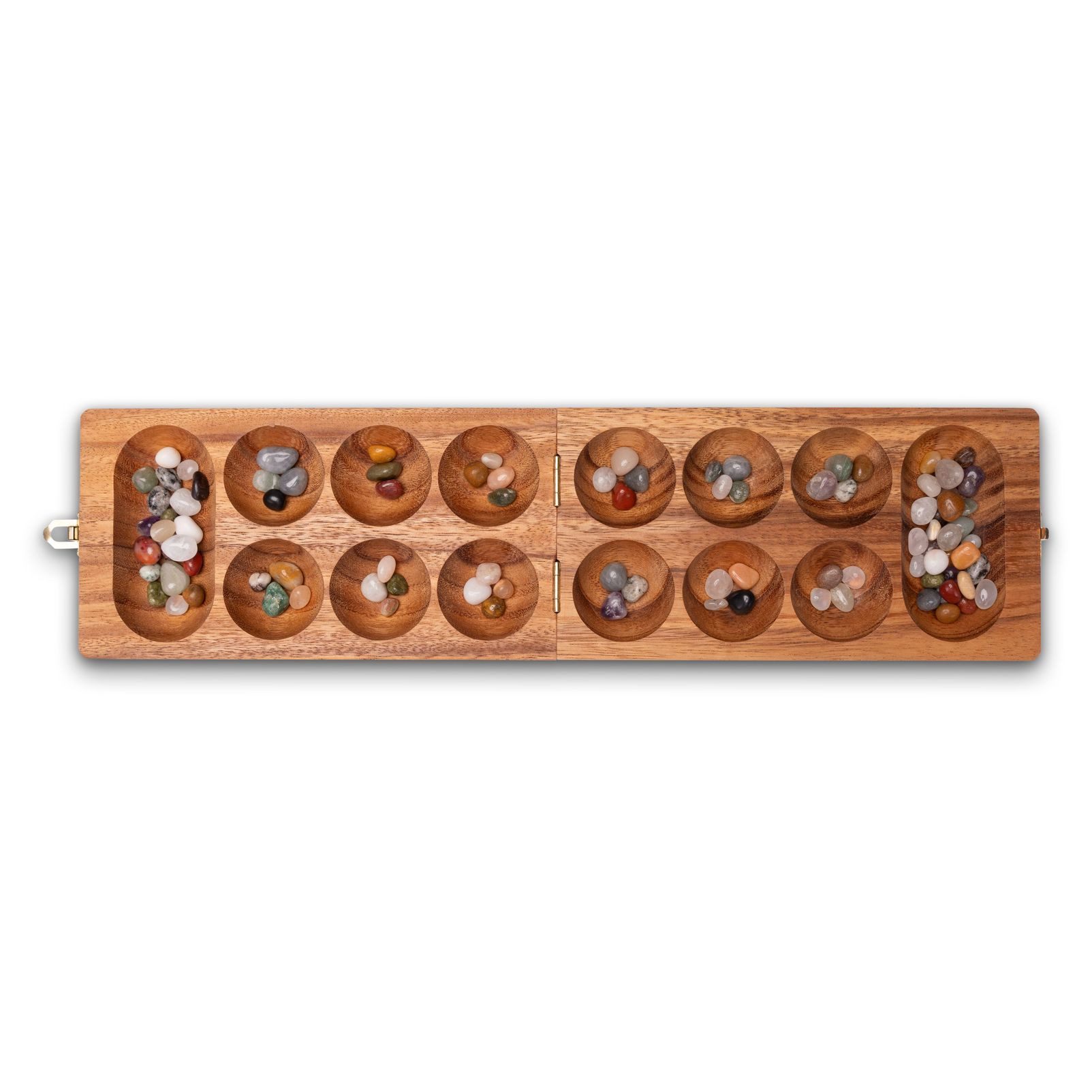 LOGOPLAY Spiel Kalaha Gr. L mit Metallverschluss Silber, Gesellschaftsspiel, Kalaha Spiel mit Metallverschluss Gold Klein für 2 Spieler Spielfeld