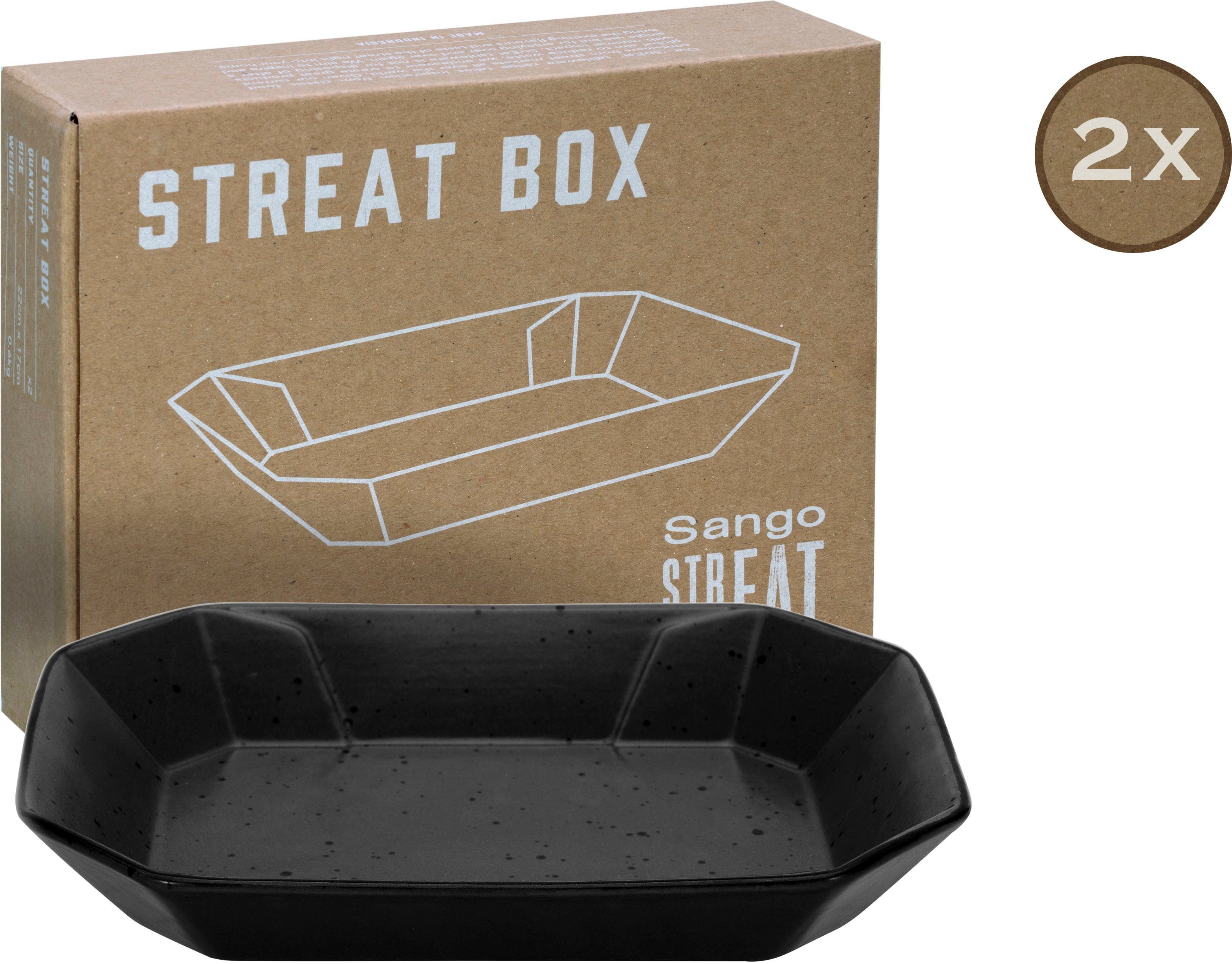 CreaTable Servierschale Box, Steinzeug, (Set, Topaktueller „Streat Snackschale, schwarz Trend, 2-tlg), Food“