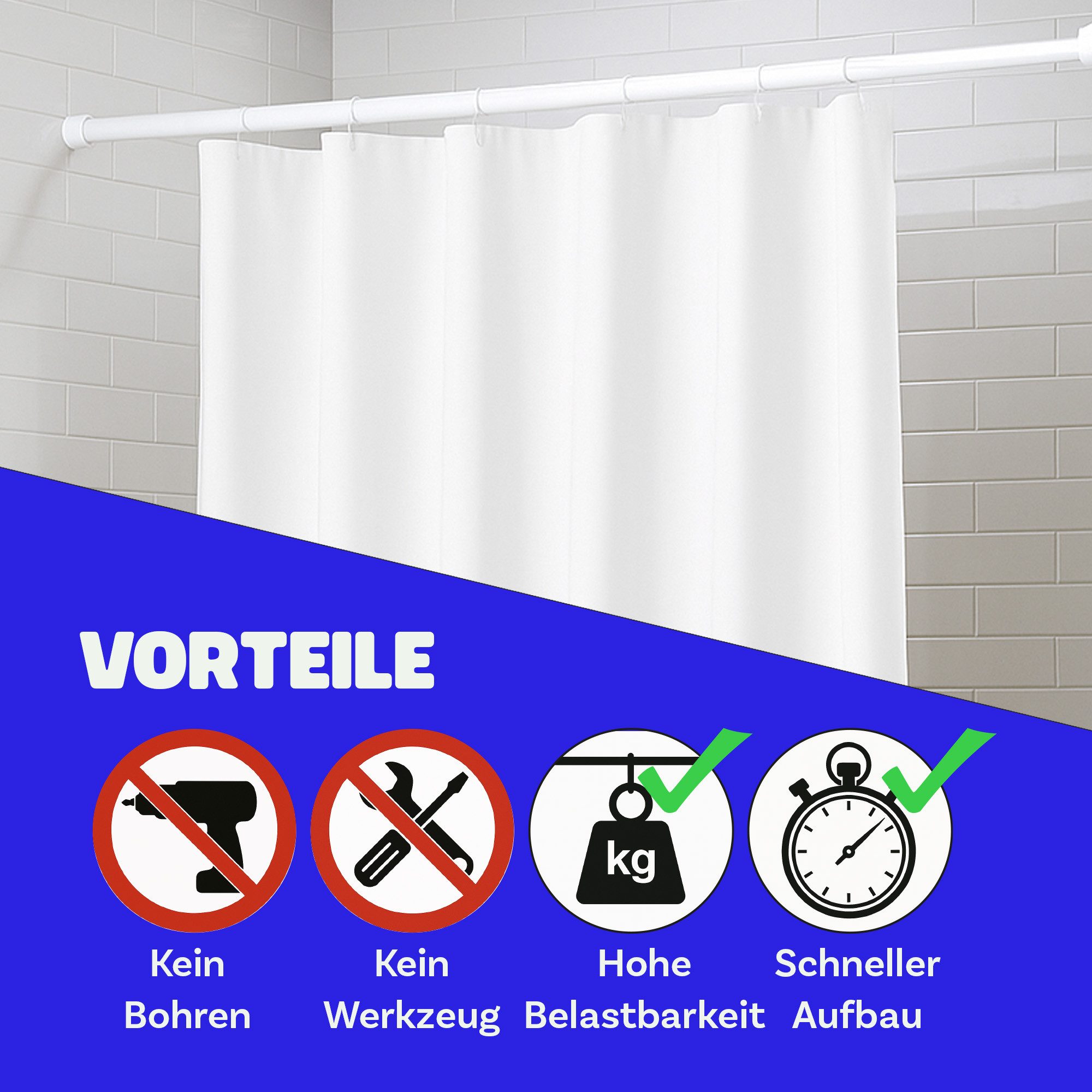 Bestlivings Spannstange Klemmfix, Ø 13 mm, ausdrehbar, klemmen, geklemmt, Metall, Ø10/13mm, Material Stange: Metall, Endstück: Kunststoff (Antirutsch)