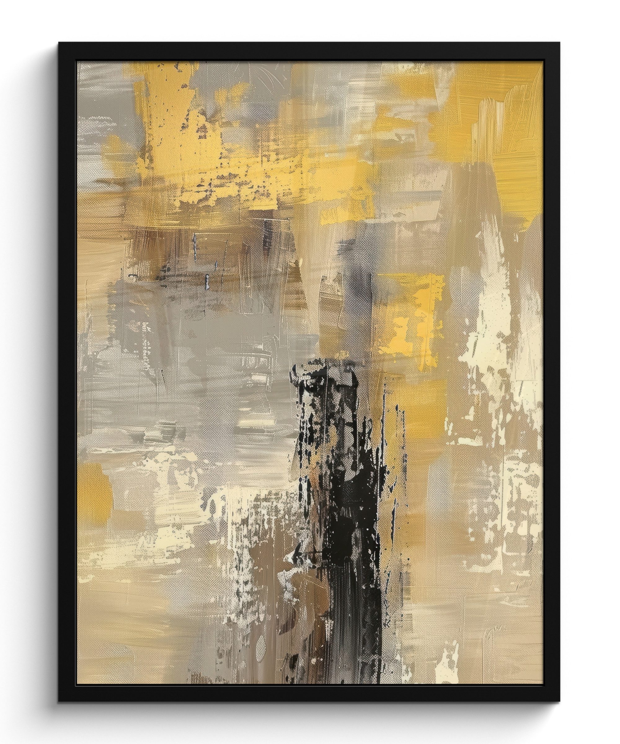 MuchoWow Poster Abstrakt - Gelb - Modern - Beige, (1 St), Bilderrahmen, Poster mit Rahmen, Wohnzimmer Deko, 50x70 cm