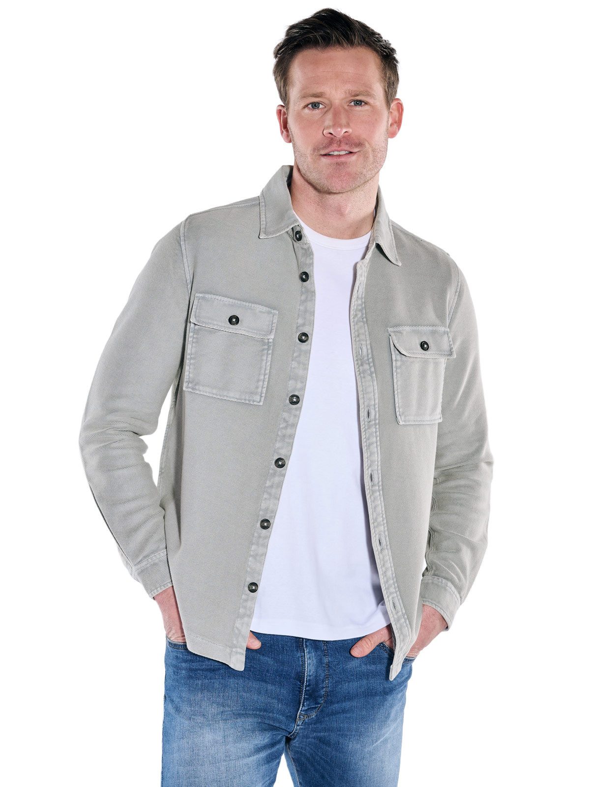 Langarm-Poloshirt Herren Poloshirt langarm, Silbergrau