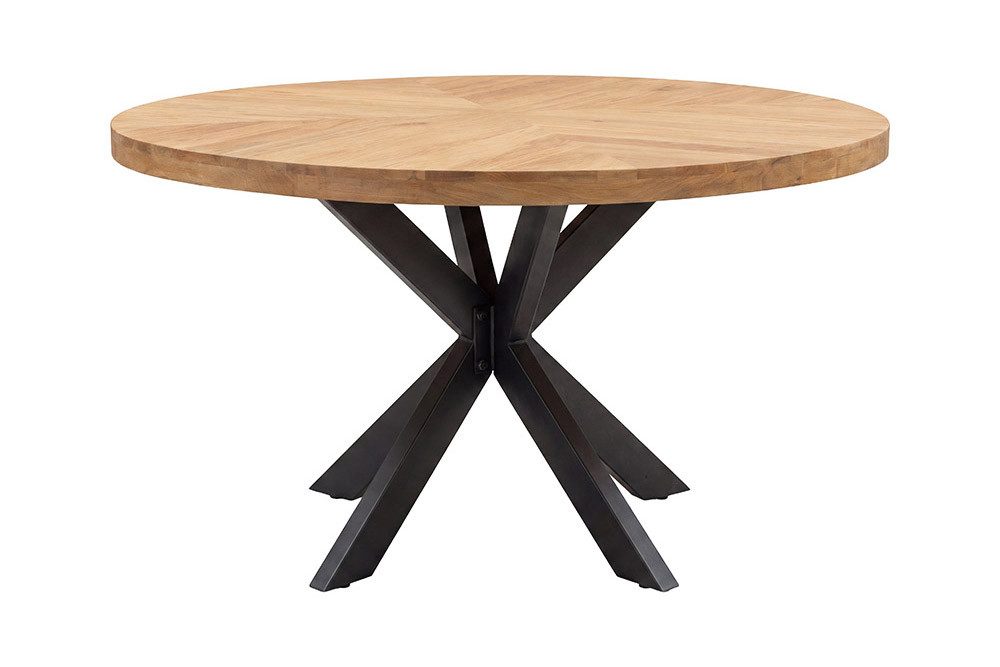 riess-ambiente Esstisch INFINITY HOME 120cm natur - Massivholz, rund, Parkettmuster, Metall (Einzelartikel, 1-St), schwarzes Sterngestell & für 4 Personen – ideal für Esszimmer & Küche