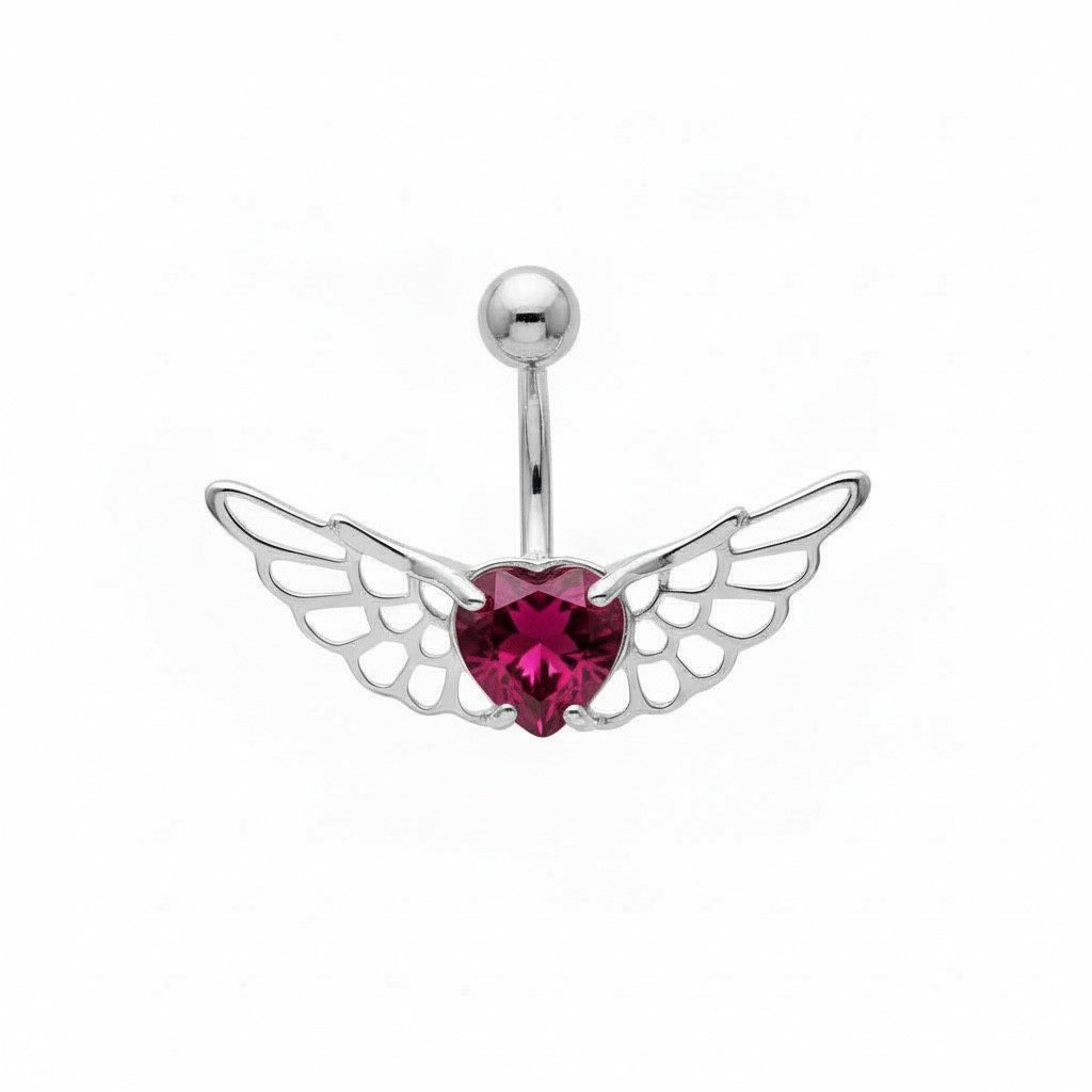 Bauchnabelpiercing 925 Silber Bauchnabelpiercing mit Herz Engelsflügeln – 316L Steg SBB49