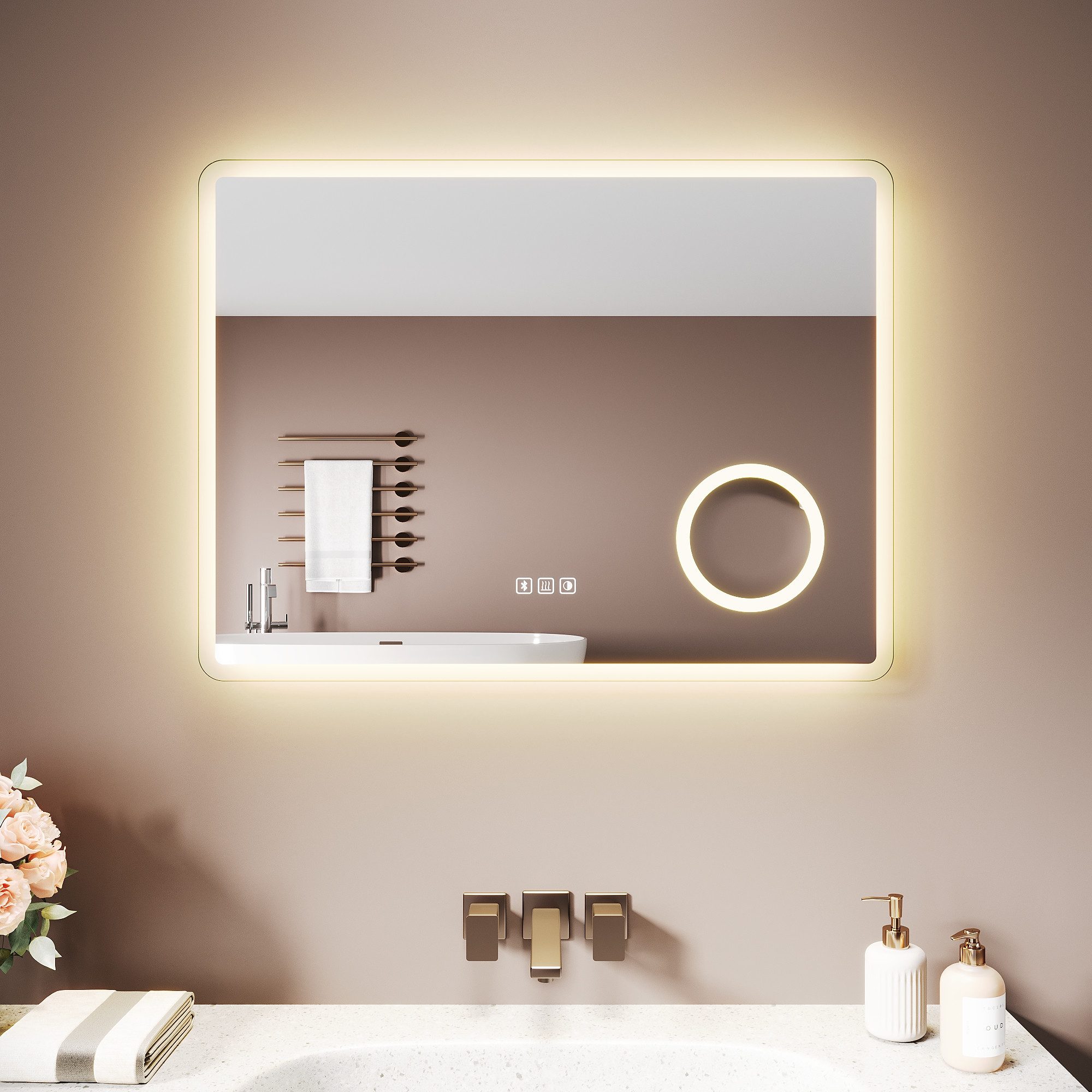 SONNI Badspiegel Badspiegel mit Beleuchtung LED 3-fach Vergrößerung Kosmetikspiegel