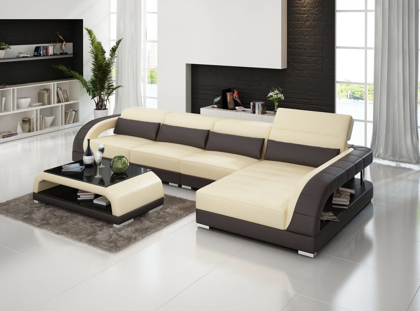 JVmoebel Ecksofa, Exclusive Wohnzimmer Couch Sofa Poster Wohnlandschaft Form Couchen Beige/Braun L