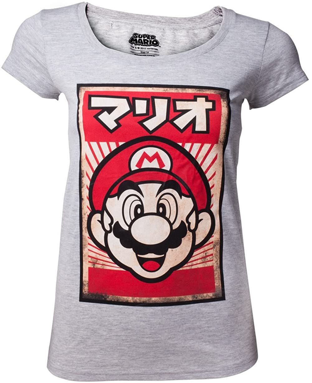 Super Mario T-Shirt SUPER MARIO Damen T-Shirt hellgrau Erwachsene + Mädchen Nintendo Gr. XS S M L XL