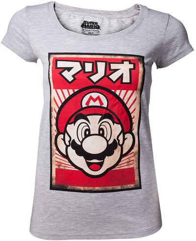 Super Mario T-Shirt SUPER MARIO Damen T-Shirt hellgrau Erwachsene + Mädchen Nintendo Gr. XS S M L XL