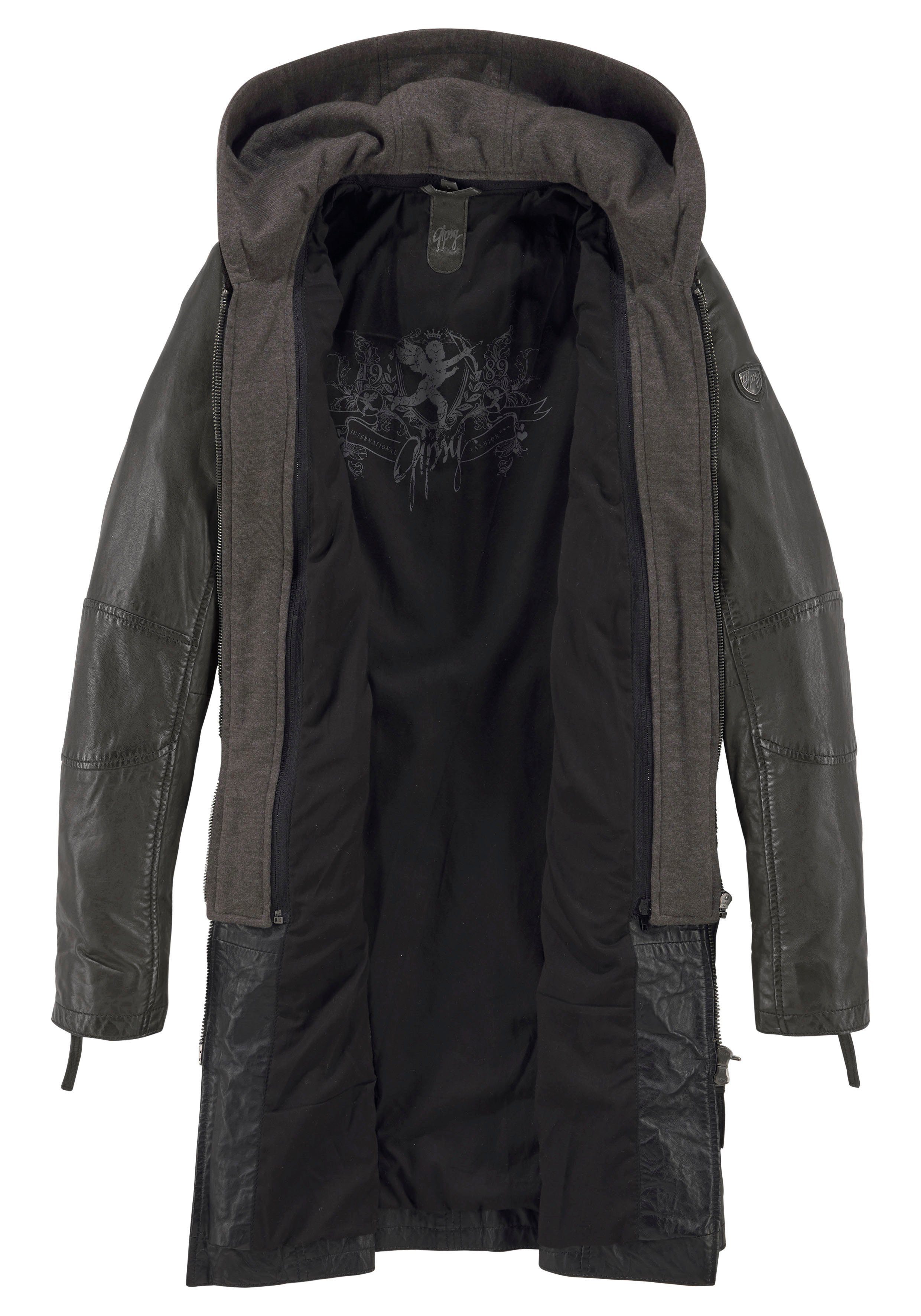 Mauritius Ledermantel Bente 2-in-1-Lederjacke mit abnehmbarem Kapuzen-Inlay aus Jerseyqualität