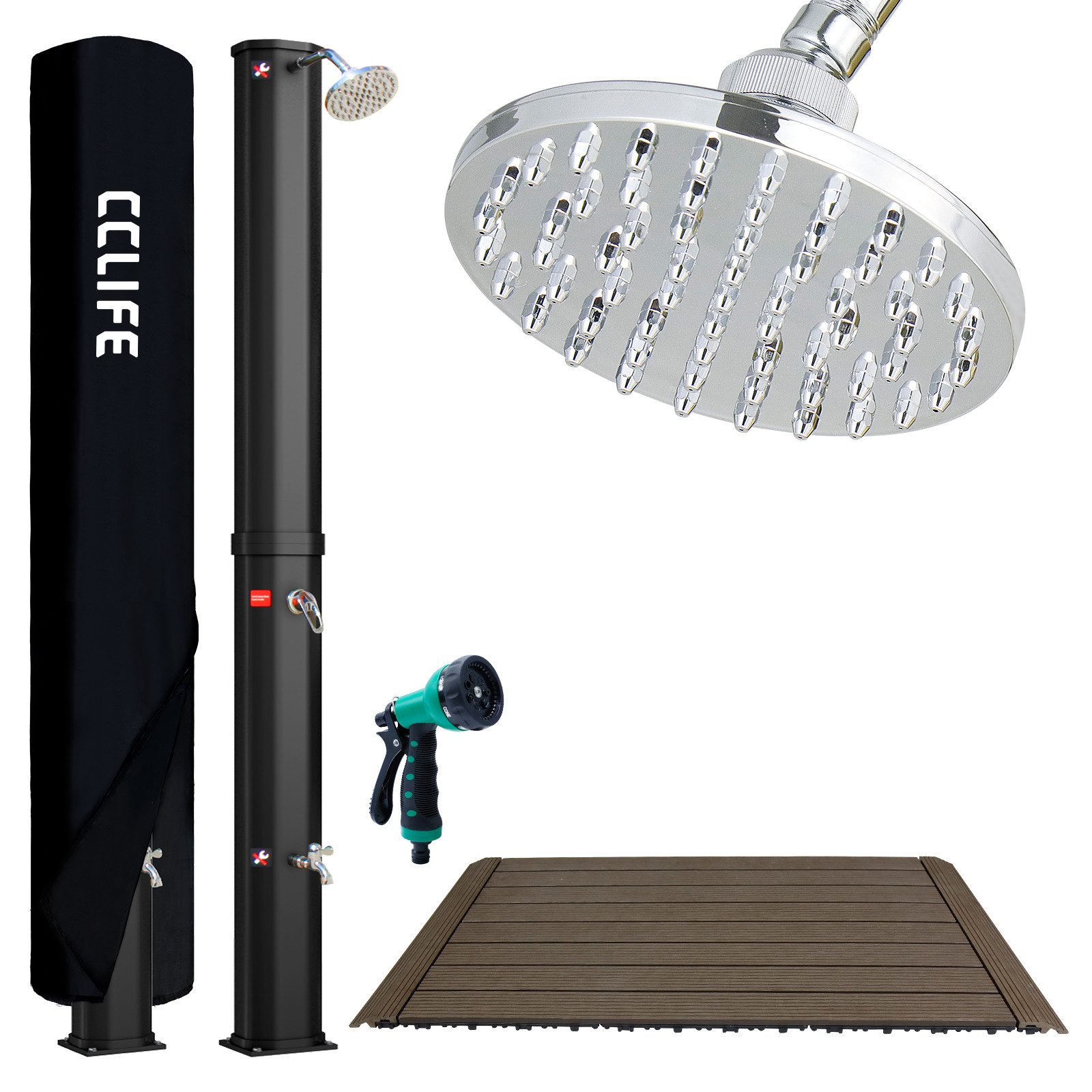 CCLIFE Gartendusche Solardusche 35L 40L 60L mit WPC-Bodenplatte und Handbrause