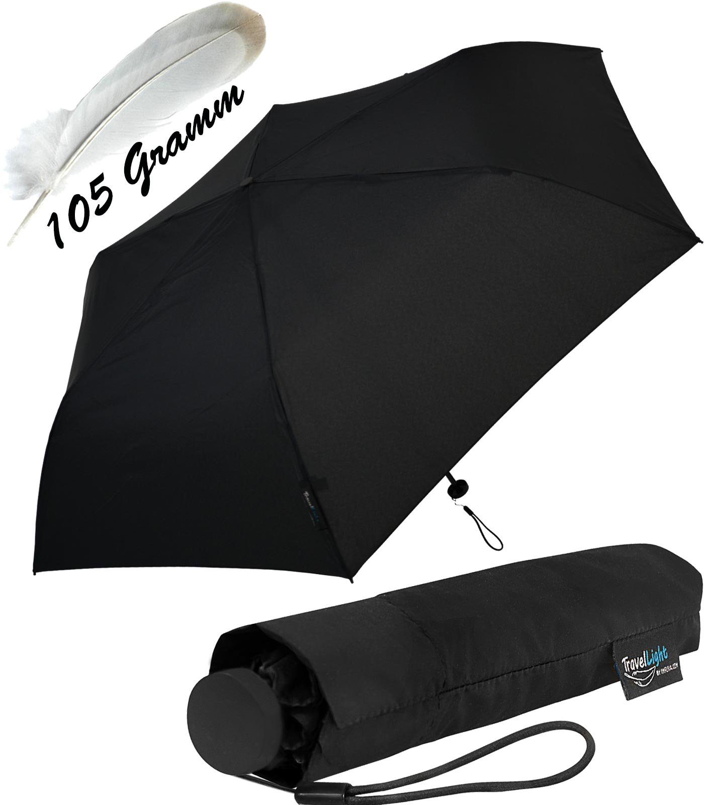 Impliva Taschenregenschirm ist belasten TravelLight zu leichter immer extrem dieses ohne Gramm 105 Leichtgewicht Mini-Schirm, schwarz dabei