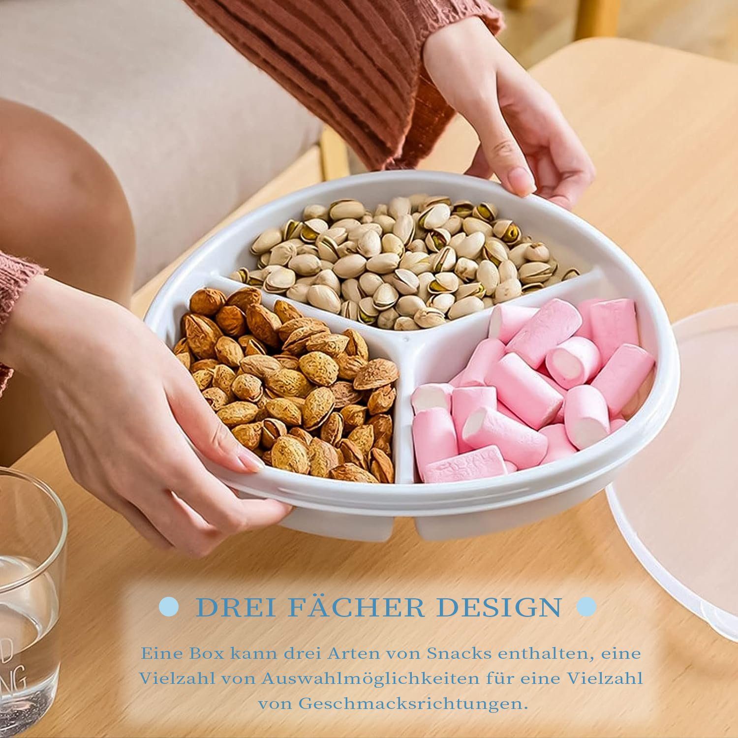 MAGICSHE Snackschale Fächer mit mit Servierset Set 3 Snackteller Deckel 3er