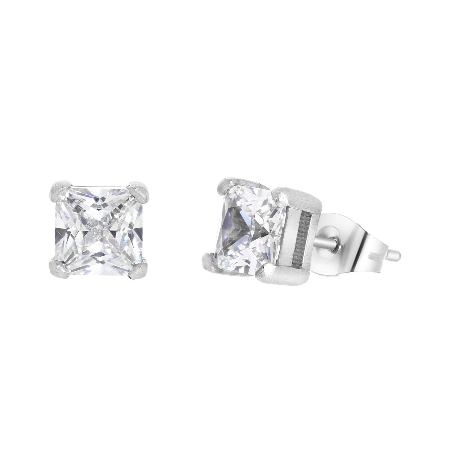 LUCARDI Paar Ohrstecker Ohrring - Stahl - Silber - Zirkonia - Herren
