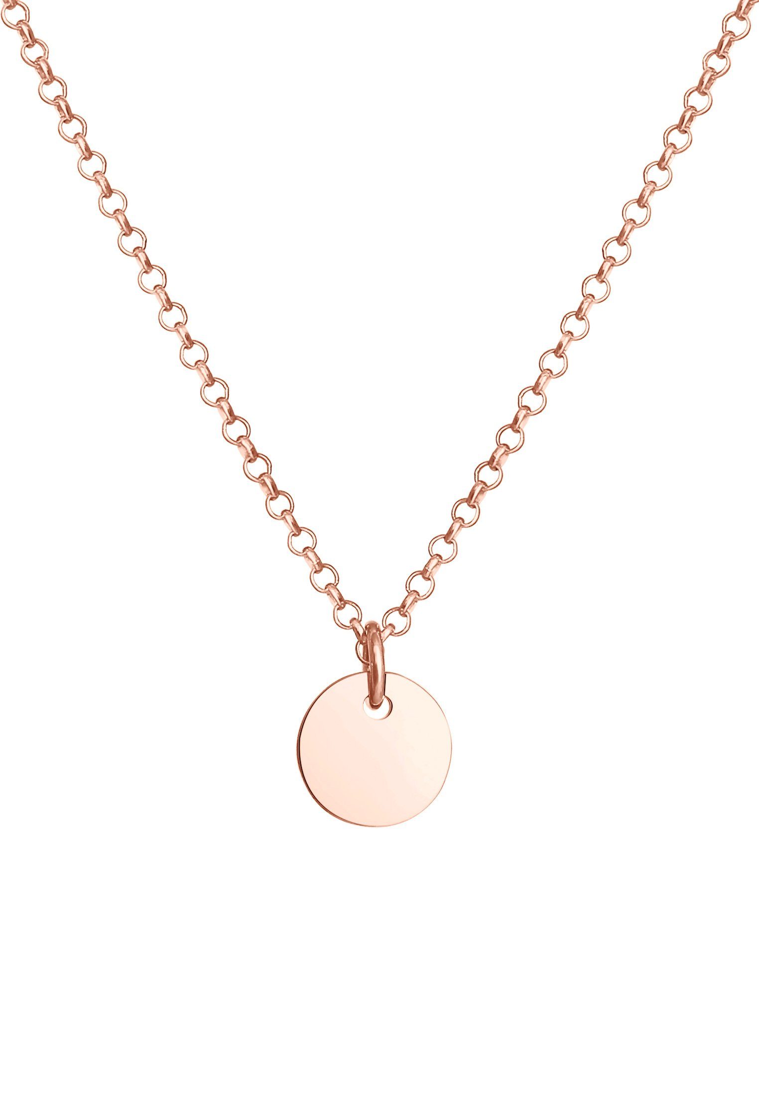 Elli Kette Geo Kinder Rosegold Erbskette Anhänger mit Coin Silber, 925 Plättchen Kreis