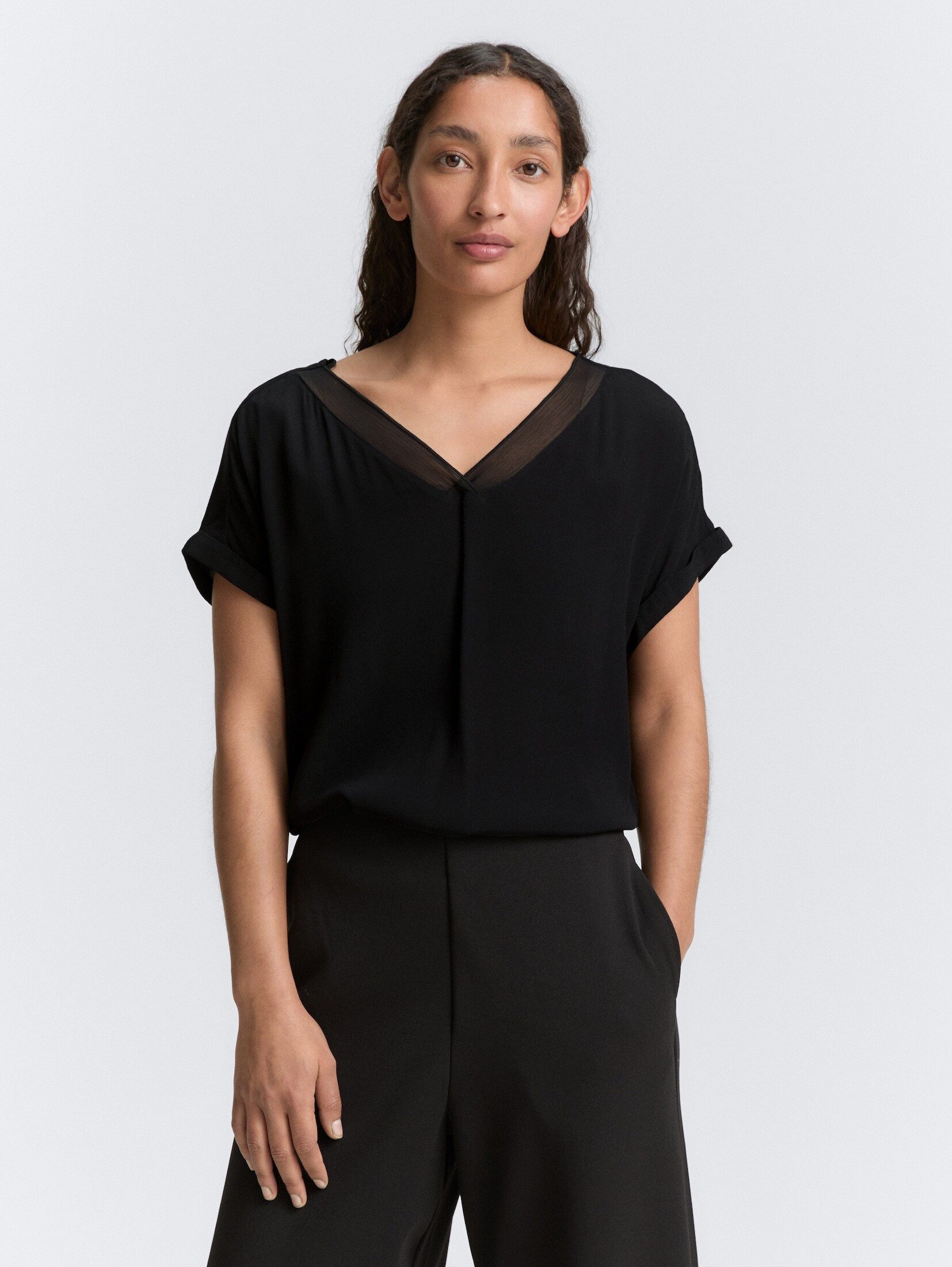 Kurzarmbluse Loose Fit Bluse mit V-Ausschnitt