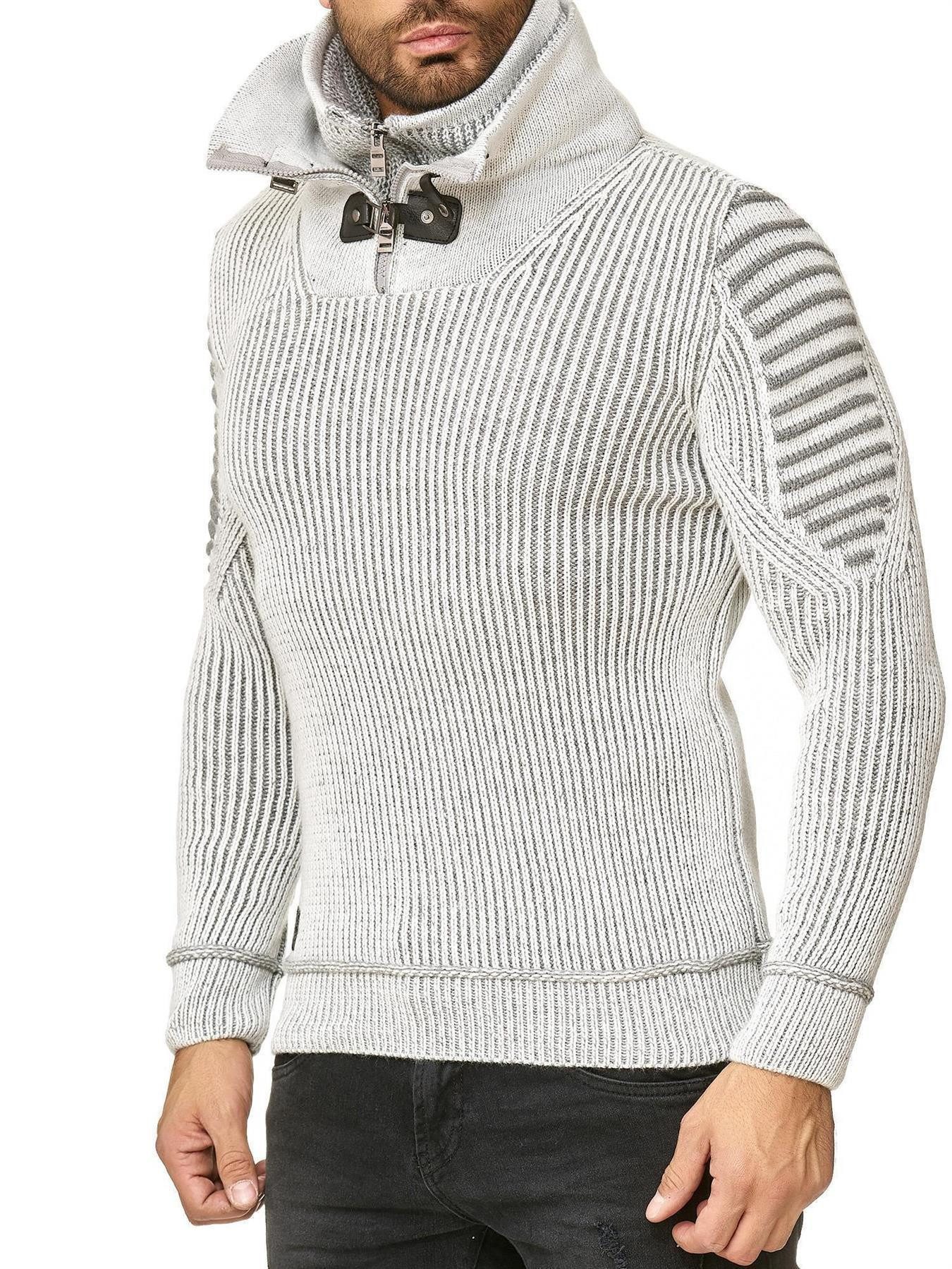 RedBridge Strickpullover mit doppeltem hohen Kragen und Zierdetails Doppelter hoher Stehkragen mit Kunstlederschnallen
