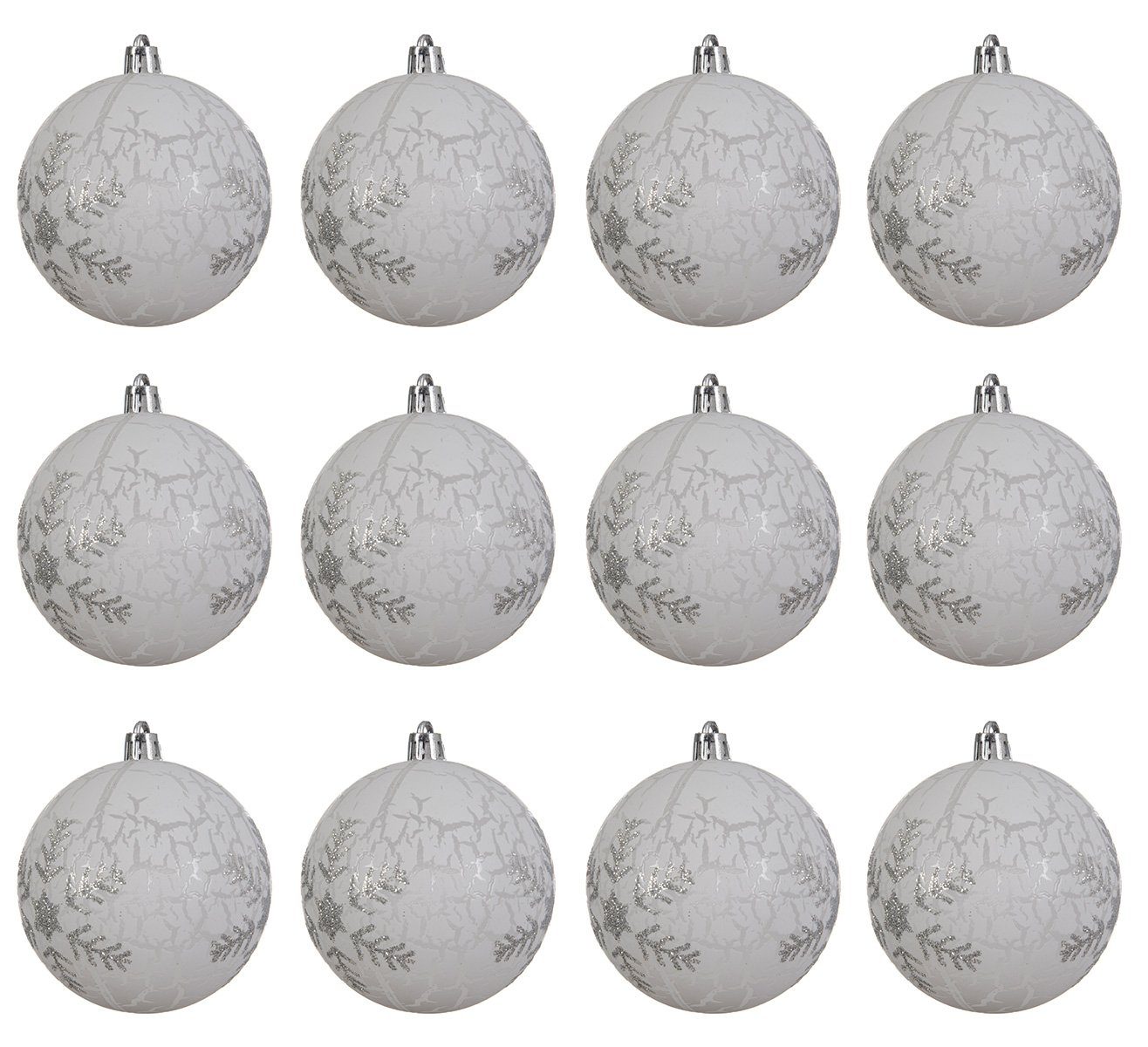 Decoris season decorations Weihnachtsbaumkugel, Weihnachtskugeln Kunststoff 8cm Schneeflocken Motiv 12er Set - Weiß | Weihnachtskugeln