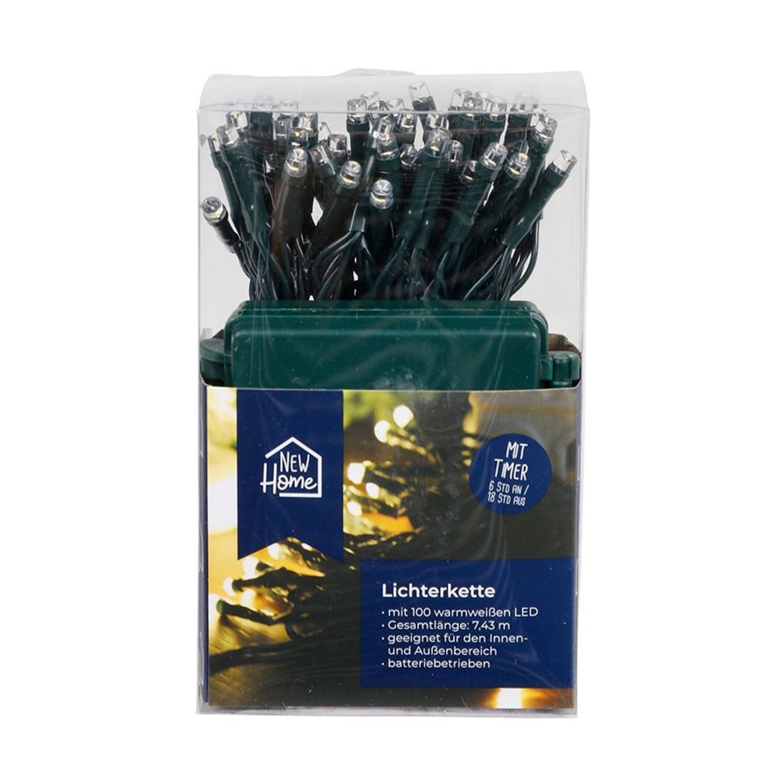 BURI Lichterkette LED-Außenlichterkette mit Timer 7,43m 100 LEDs Warmweiß