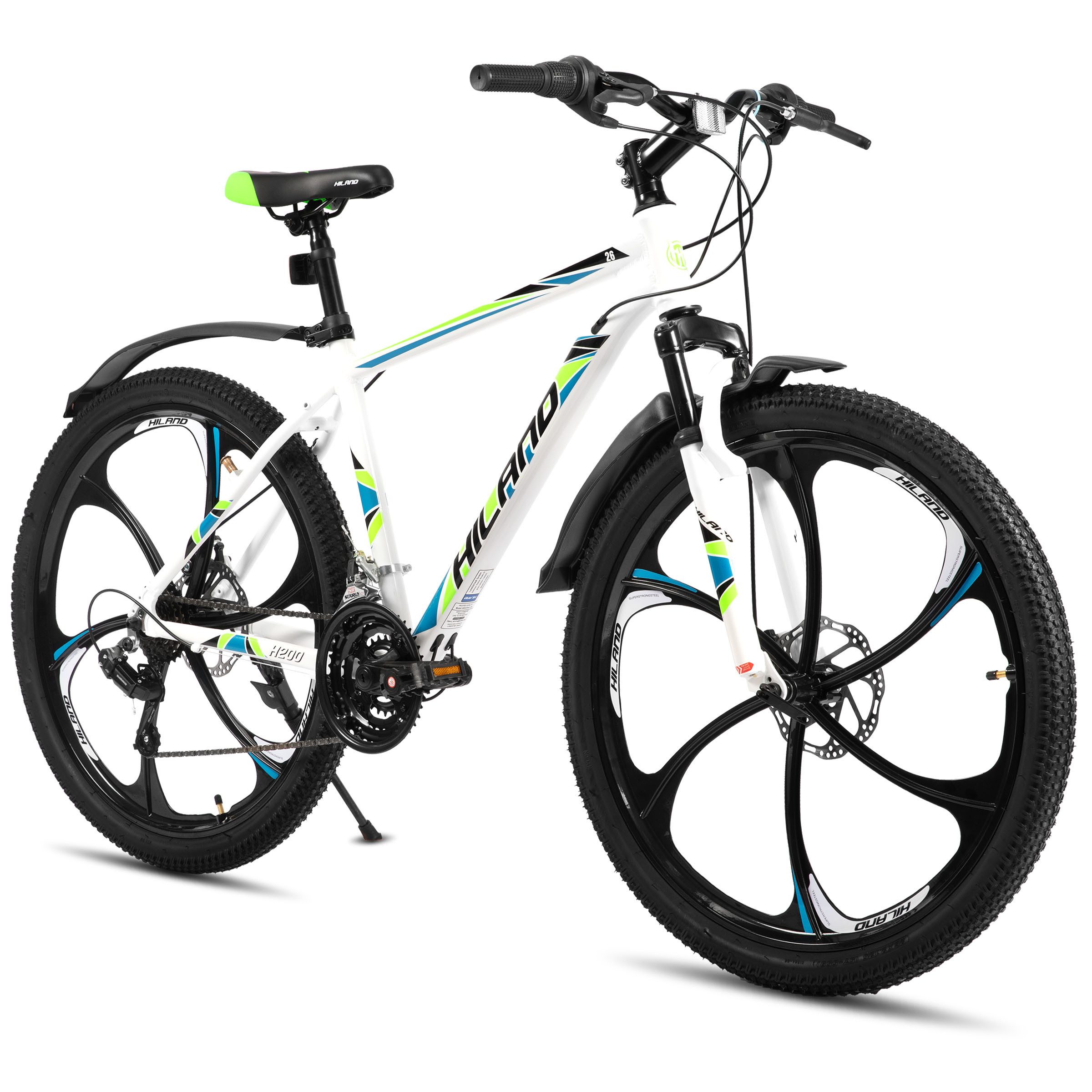 HILAND Mountainbike 26 Zoll Mountainbikes für Damen und Herren,Offroad- und Pendlerräder, 6-Speichen-Räder, 18-Gang, mit Schutzblechen, Doppelscheibenbremsen