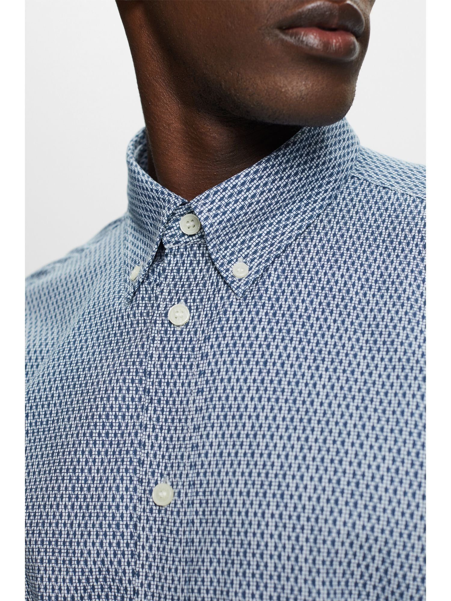 Print Esprit BLUE GREY Collection Businesshemd bequemer in Passform Baumwollhemd mit