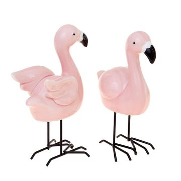 Flanacom Tierfigur Flamingo Dekofiguren Set Rosa 16 x 10 cm Deko (2 St), Wohnzimmer Gartendeko für draußen Geschenk für Frauen