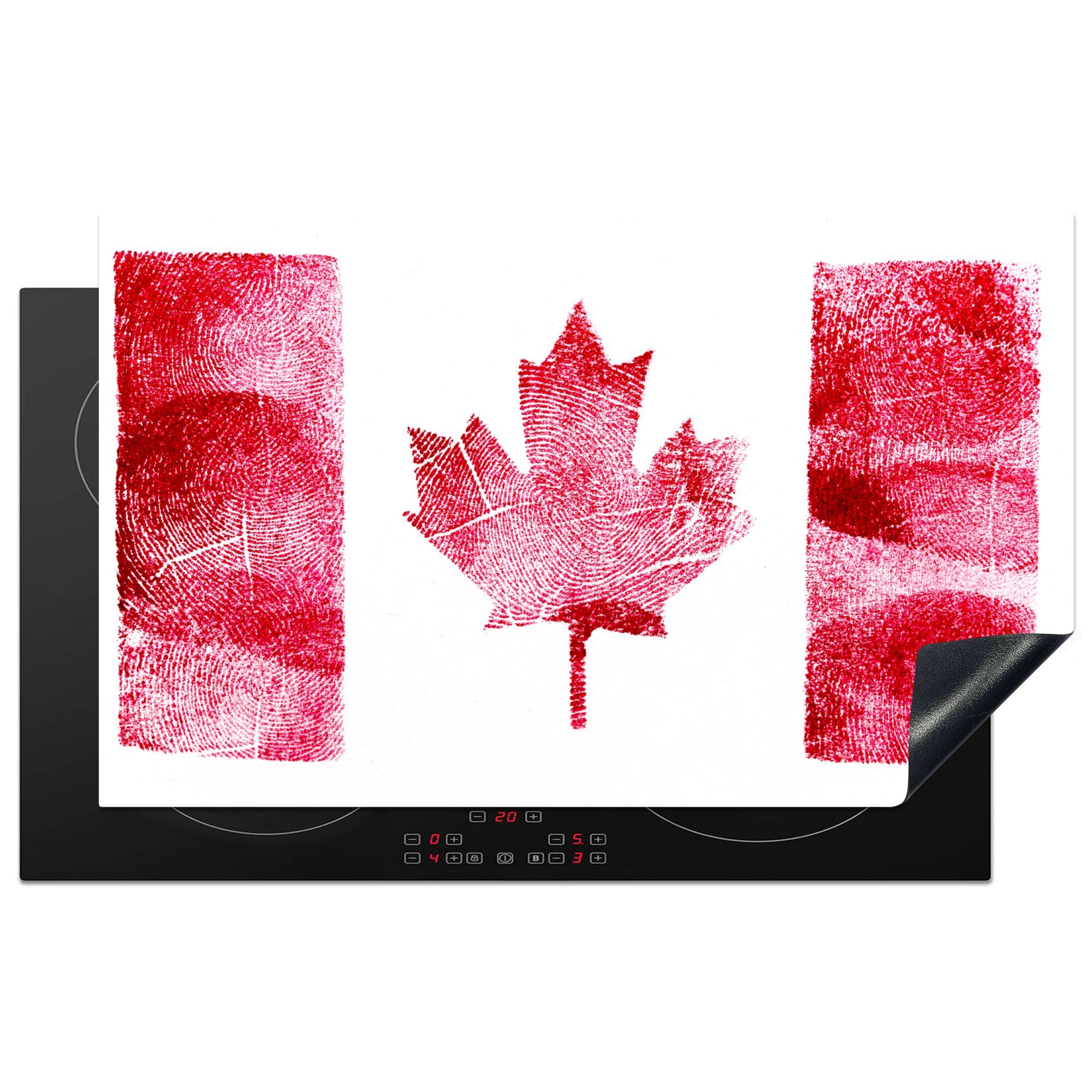 MuchoWow Herdblende-/Abdeckplatte Kanadas Nationalflagge aus Daumenabdrücken, Vinyl, (1 tlg), 83x51 cm, Ceranfeldabdeckung, Arbeitsplatte für küche