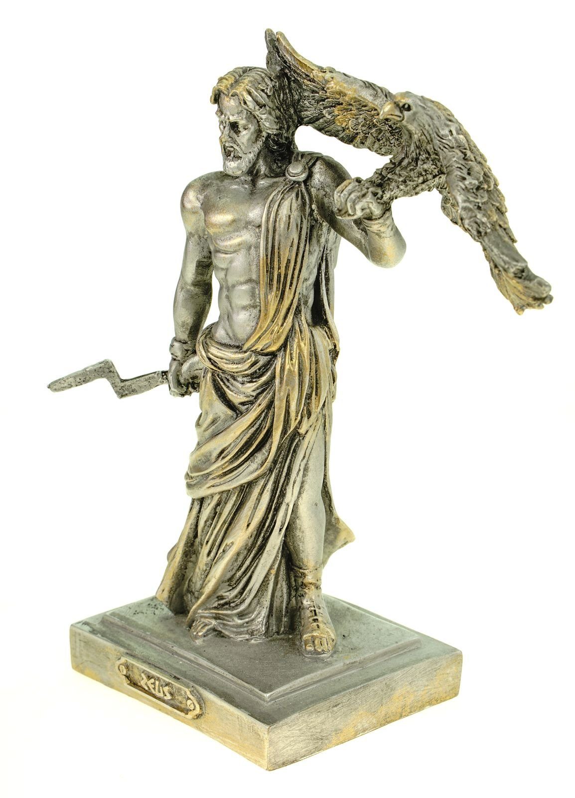 Dekofigur Göttervater silber Zeus Alabaster Skulptur Figur 18 cm Kremers Schatzkiste Gottheit der