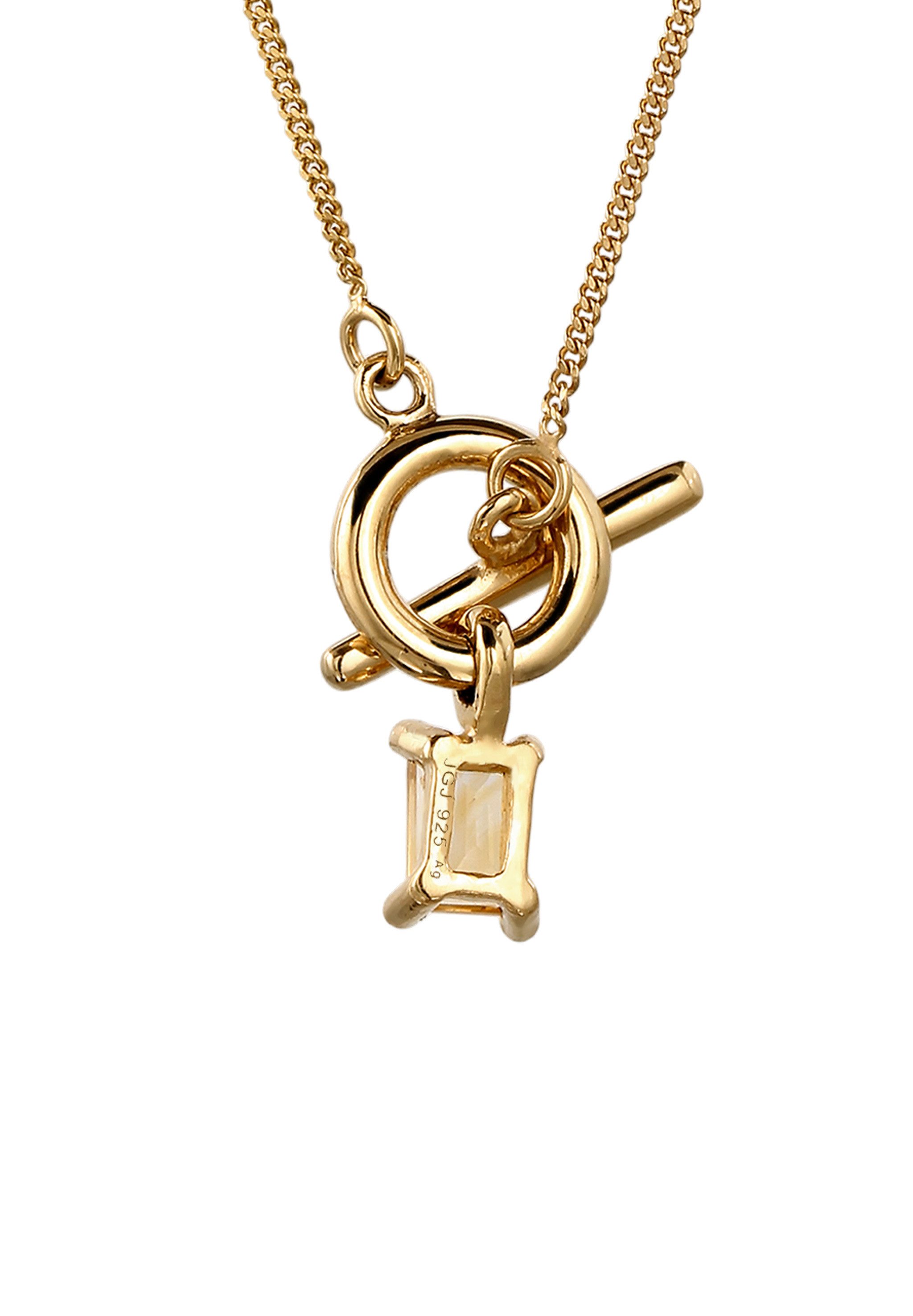 Elli Kette mit Anhänger Knebelverschluss mit Citrin Gelb 925 Sterling Silber vergoldet