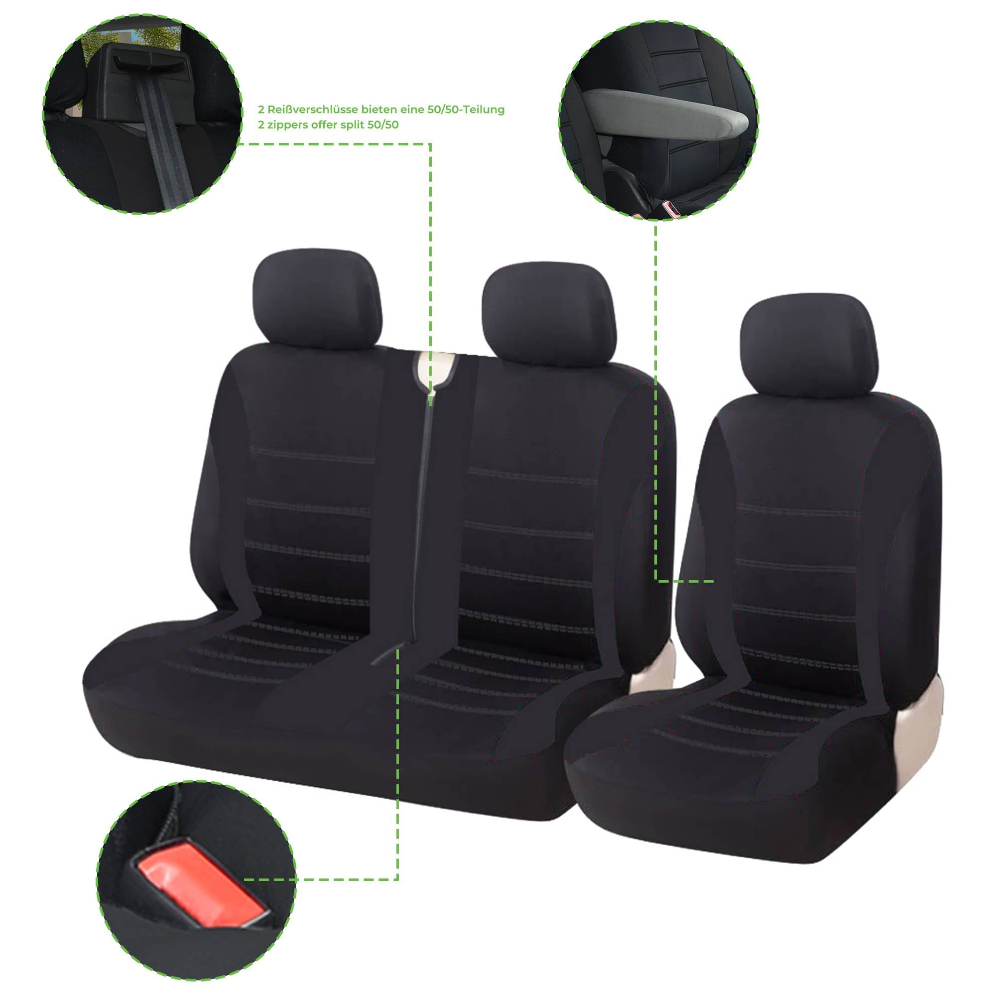 BREMER SITZBEZÜGE Autositzbezug Universal für Bus Transporter 1+2 inkl Doppelsitzbank (1+2 S), Set, Schonbezüge Sitzbezüge Fahrer und Beifahrer, in Schwarz