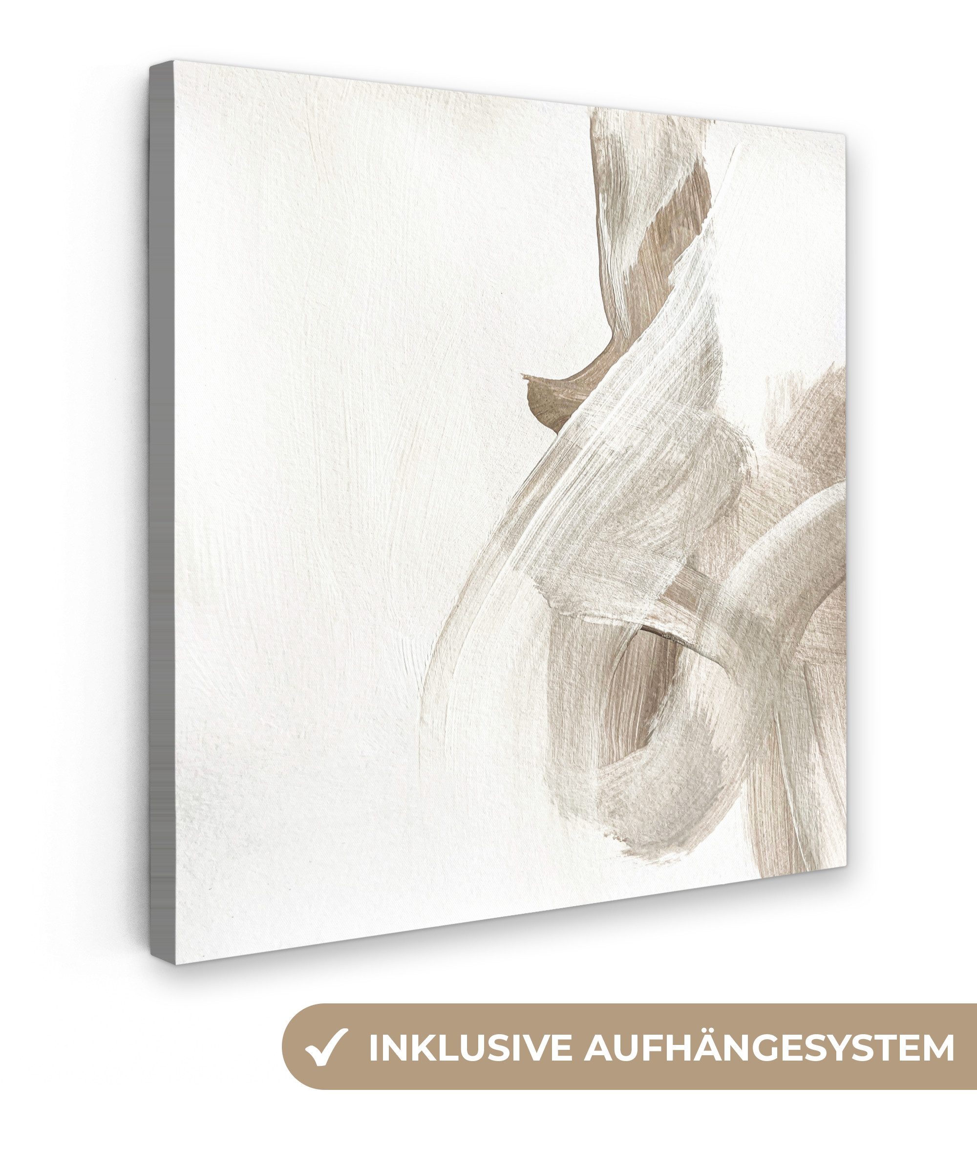 OneMillionCanvasses® Leinwandbild Abstrakt - Moderne Kunst - Beige, Fotodruck (1 St), Wandbild, Deko Schlafzimmer Wohnzimmer Flur 20x20 cm