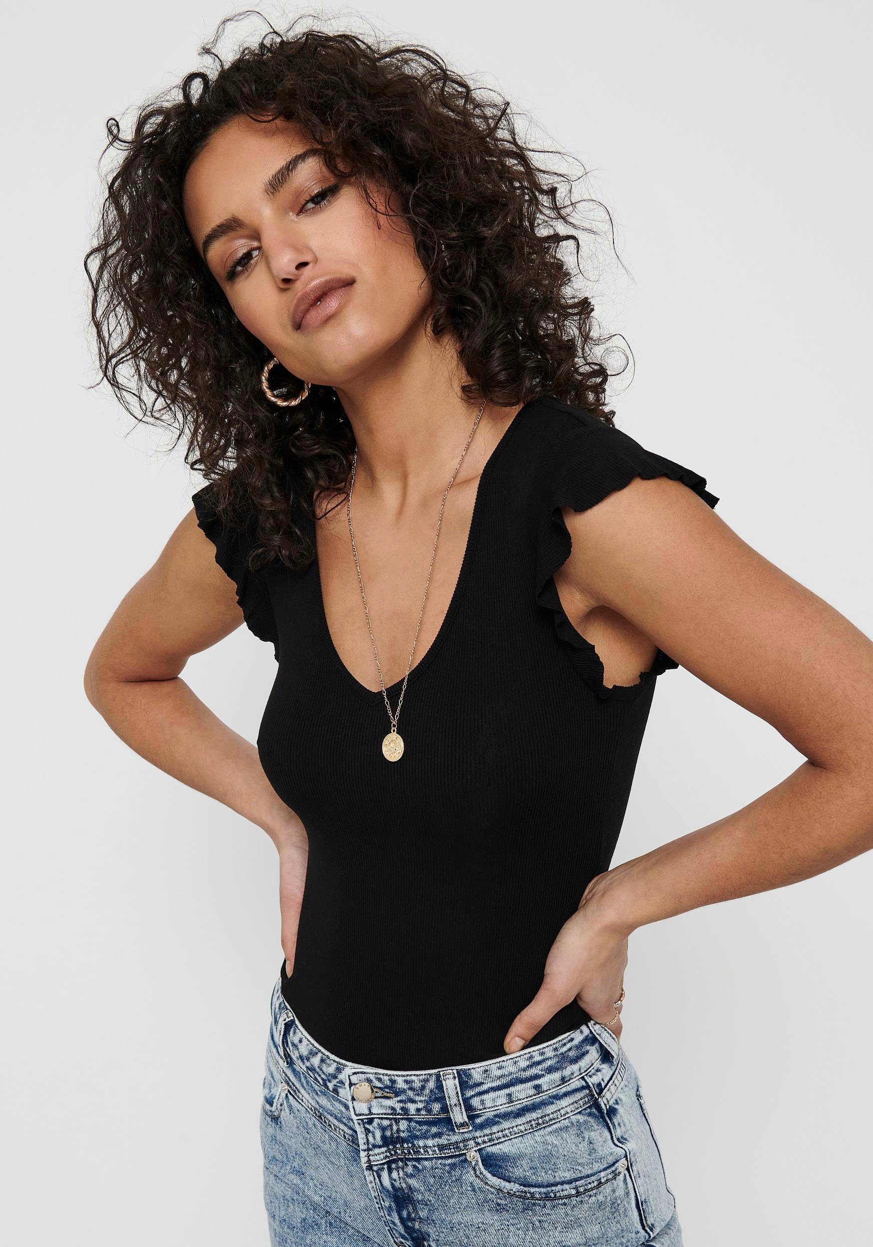 ONLY NOOS TOP Black S/L JRS V-Shirt ONLBELIA