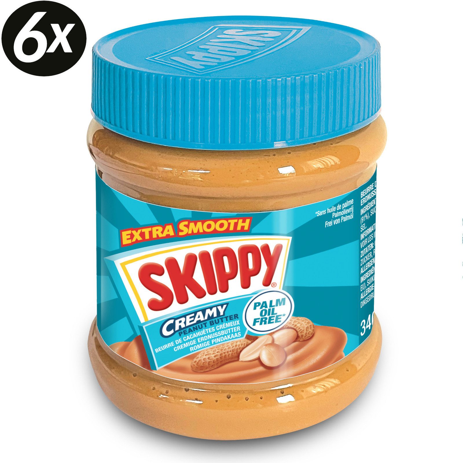 Skippy Nussaufstrich 6 x 340g Erdnussbutter "Creamy" Peanut Butter Extra Smooth, 6 x 340 g, (Packung), Ohne künstliche Aromen, Ohne künstliche Farbsoffe