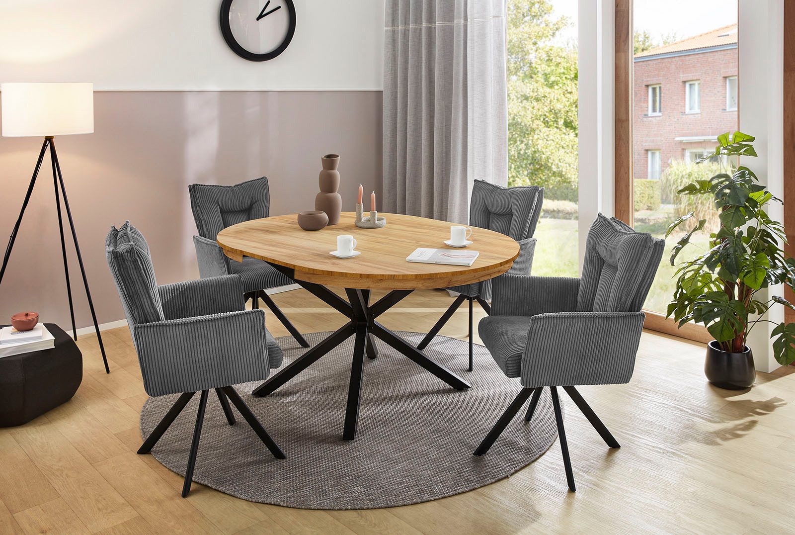 Jockenhöfer Gruppe Esstisch Olbia, rund, ausziehbar (120-160cm), platzsparend, Metalluntergestell