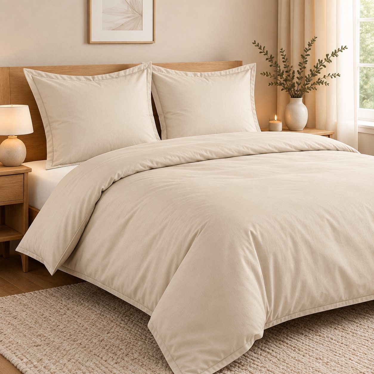 soma Bettwäsche Baumwoll-Set mit Stehsaum, 135x200 + 80x80 cm, Natur, Baumwolle, 2 teilig, 100% Baumwolle, weiche Musselin-Struktur, pflegeleicht – Bild 3 von 5