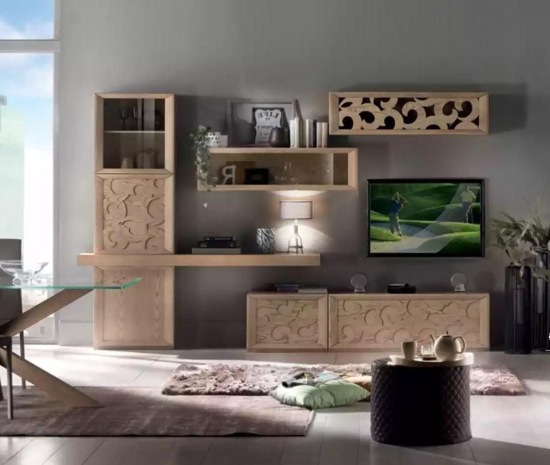 Xlmoebel Wohnwand Elegante Wohnwand aus Holz im klassischen italienischen Stil, (Wohnwand), Hergestellt in Europa