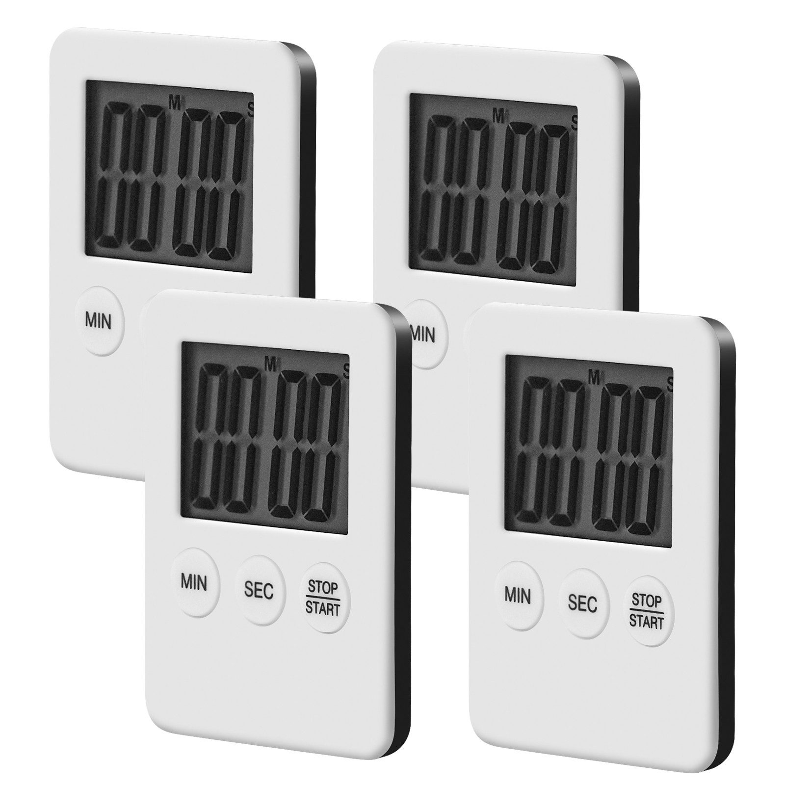 Kityhome Küchentimer 4x Digitaler Küchentimer – laut, großes Display, weiß Alarm klar und weit hörbar, intuitive Tastensteuerung