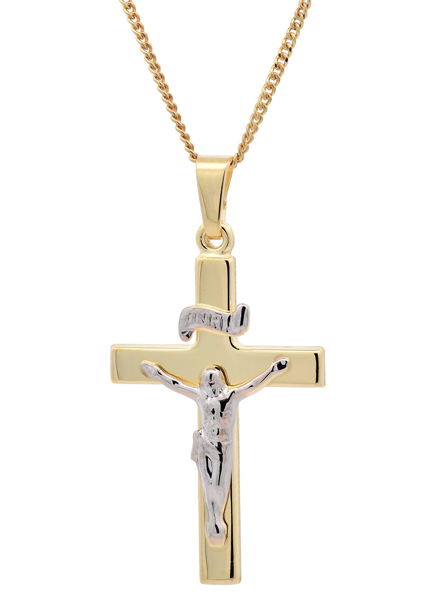 Kreuzanhänger Gold Anhänger Kreuz Korpus mit Goldkette 585-14 Karat Gold 36 cm