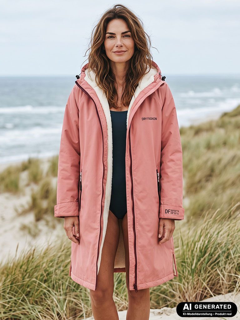 Dry Fashion Regenmantel Unisex Mantel Oversize Dry Buddy - Trockenmantel Umziehmantel Outdoor Wind- & waserdicht, Atmungsaktiv, Innenfleece, Kapuze, Reißverschluss