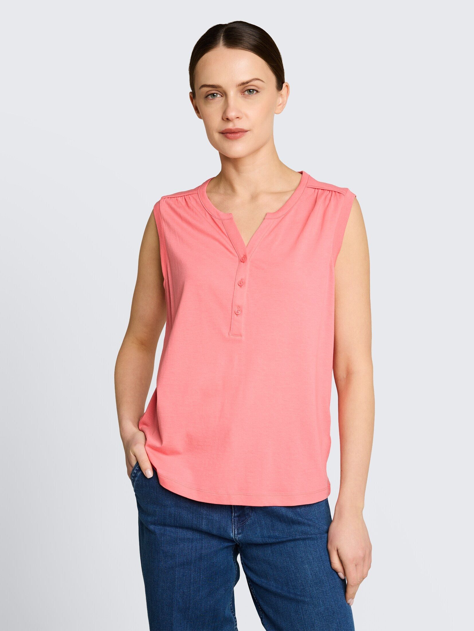 TOM TAILOR Trägertop T-Shirt Henley Top mit Raffungen
