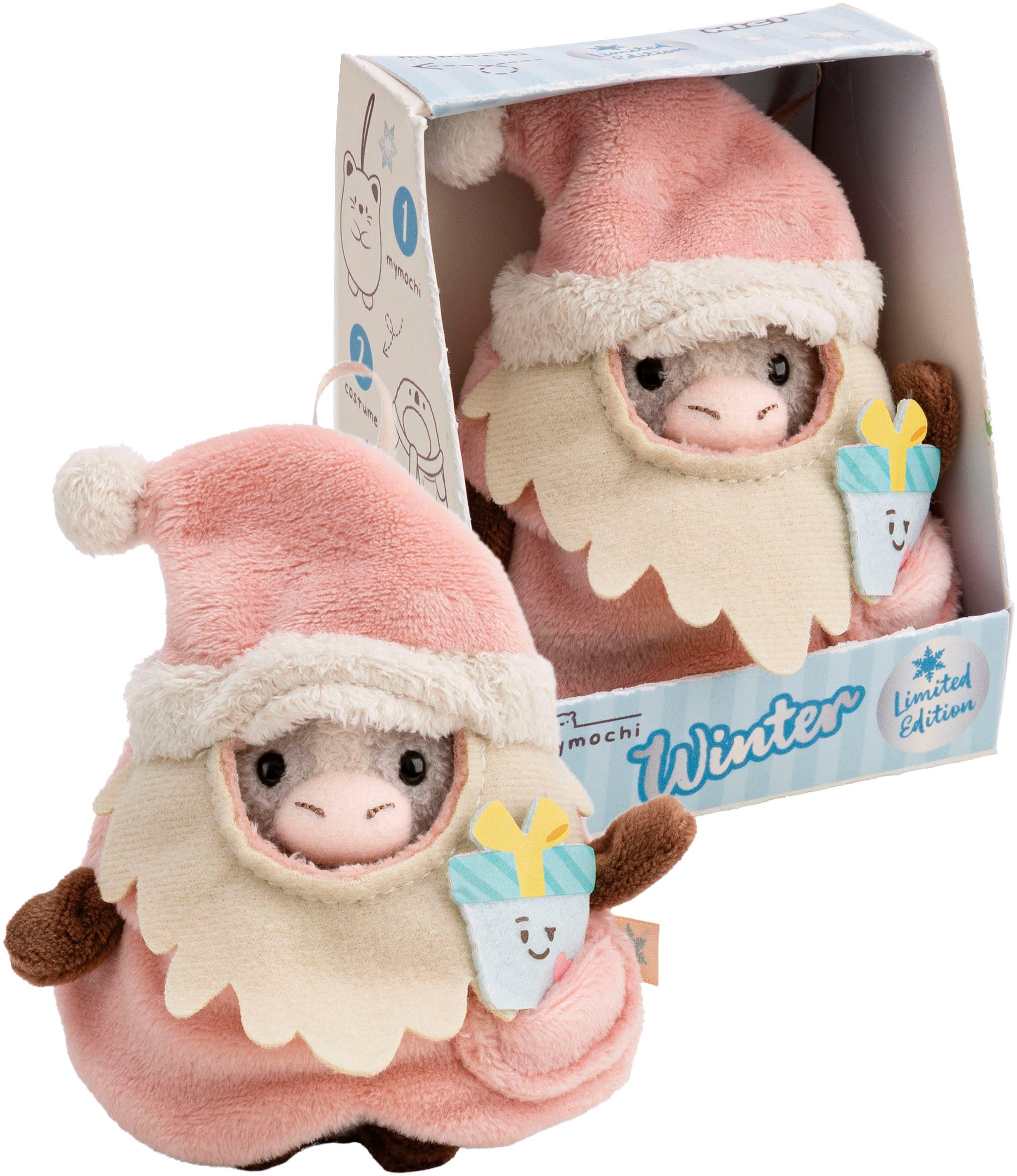 Nici Kuscheltier mymochi, Set Pony Hoppi grau 8cm mit Geschenk & Weihnachtsmannkostüm (Set), in Geschenkbox