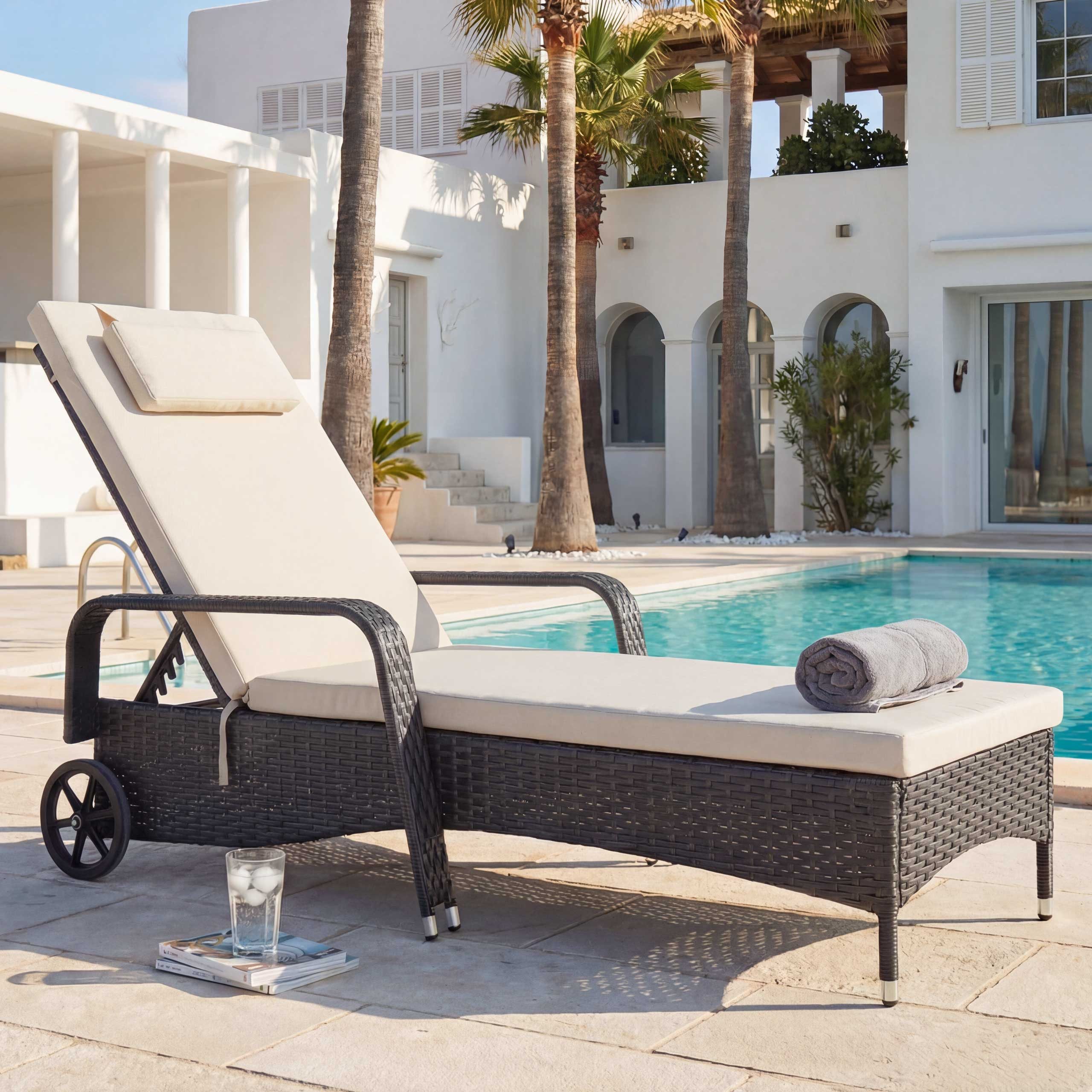 MCW Gartenliege Cesena, wasserabweisende Bezüge, Rückenlehne 5-fach verstellbar, wetterfest