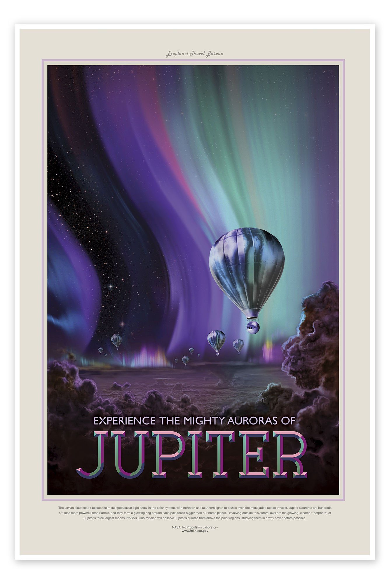 Posterlounge Poster NASA, Retro Space Travel - Jupiter, Wohnzimmer Vintage Grafikdesign