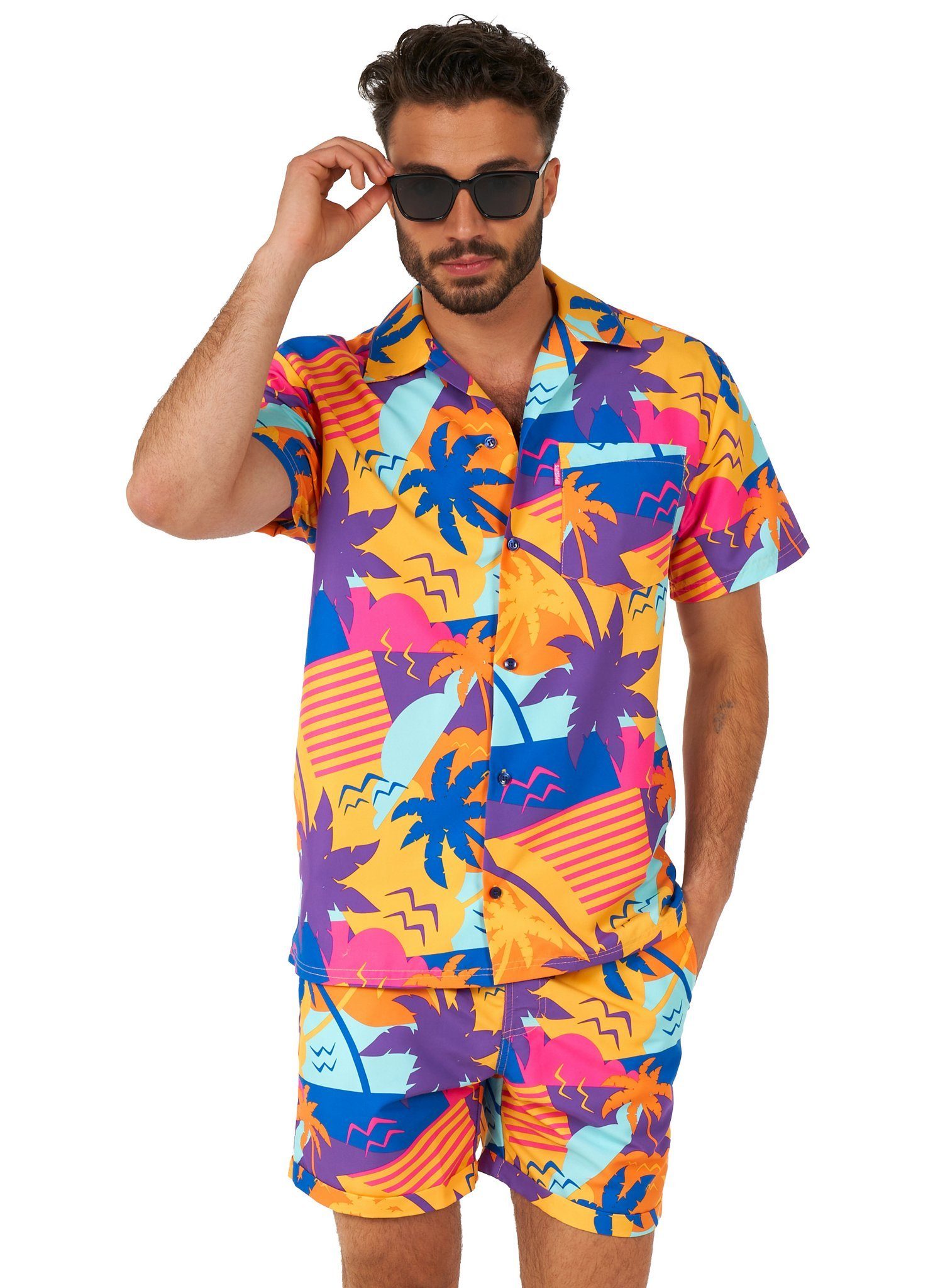 Opposuits Partyanzug Palm Power Sommer Set, Upgrade für Dein Hawaiihemd: Set aus kurzärmeligem Hemd und passende