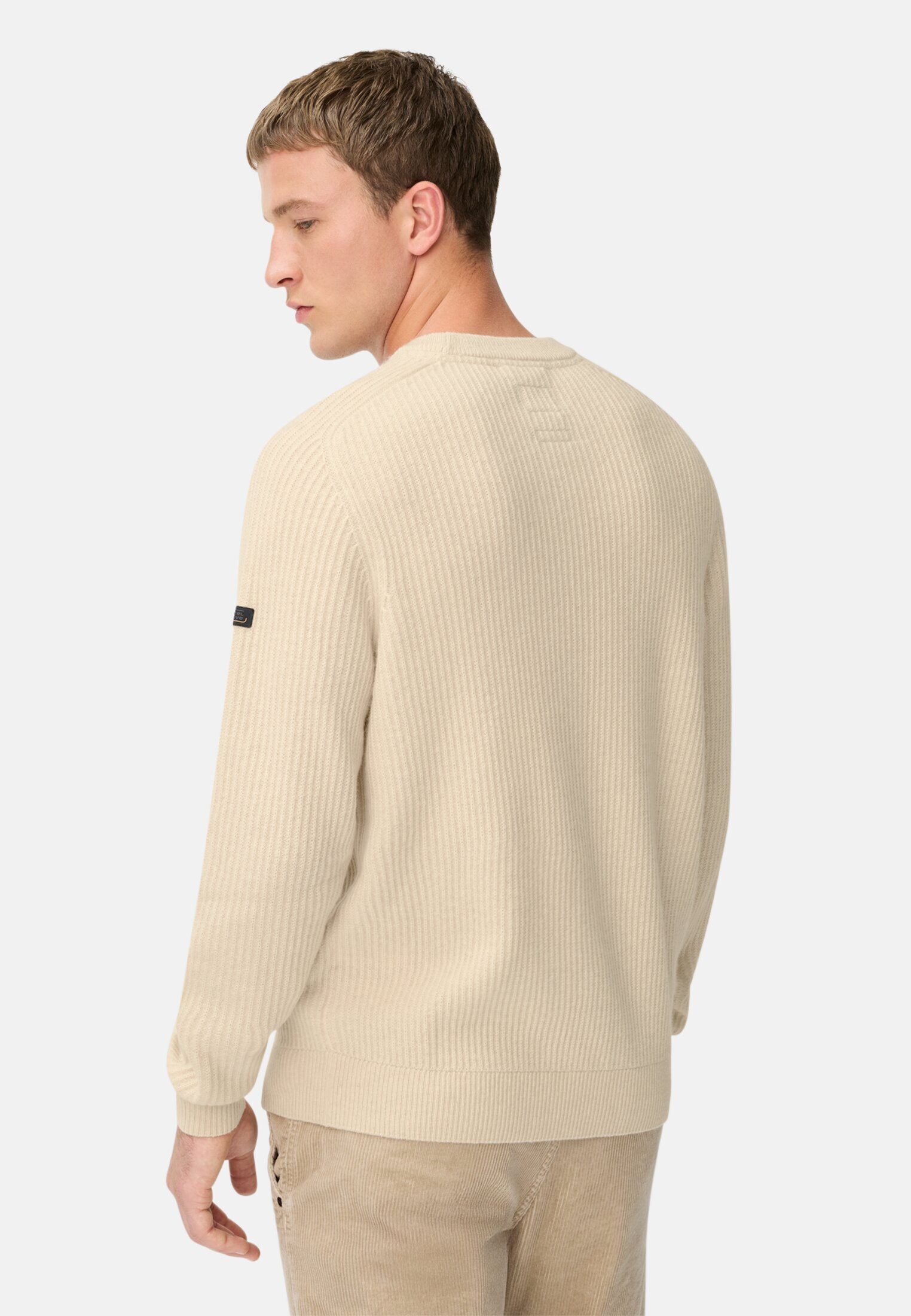 camel active Strickpullover aus reiner Lammwolle Langarm Kapuze Markenlabel günstig online kaufen