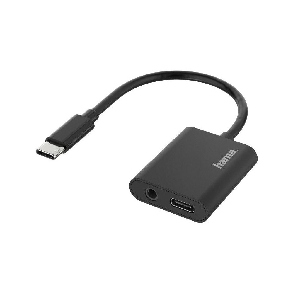 Hama 00200319 Audio-Adapter 2in1 USB-C auf 3,5mm Klinke schwarz USB-Adapter USB-C auf 3,5mm Klinke zu USB-C auf 3,5mm Klinke, Kompakte Bauweise