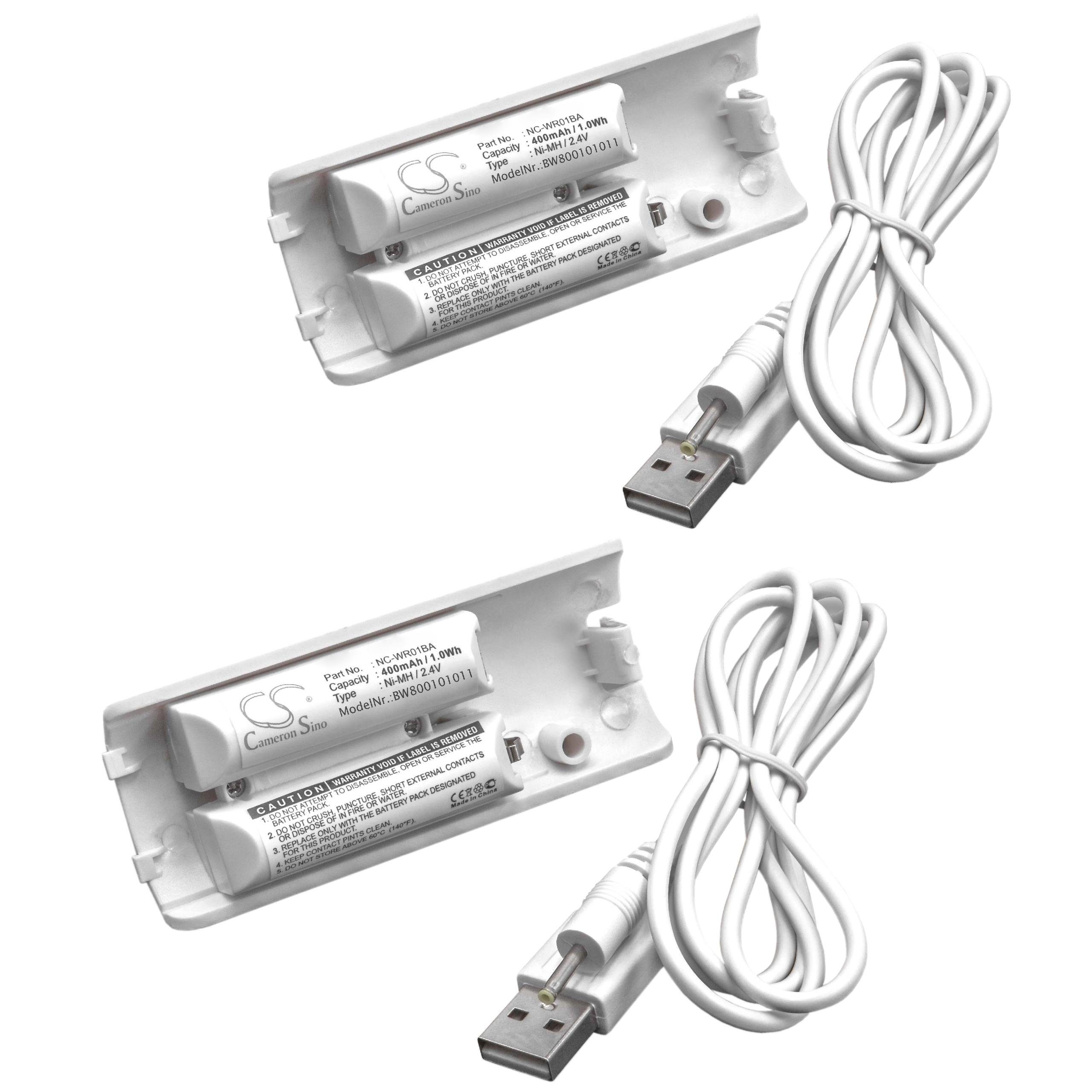 vhbw kompatibel mit Nintendo Wii U Remote Plus Akku NiMH 400 mAh (2,4 V),  Lieferumfang: 2x Akku